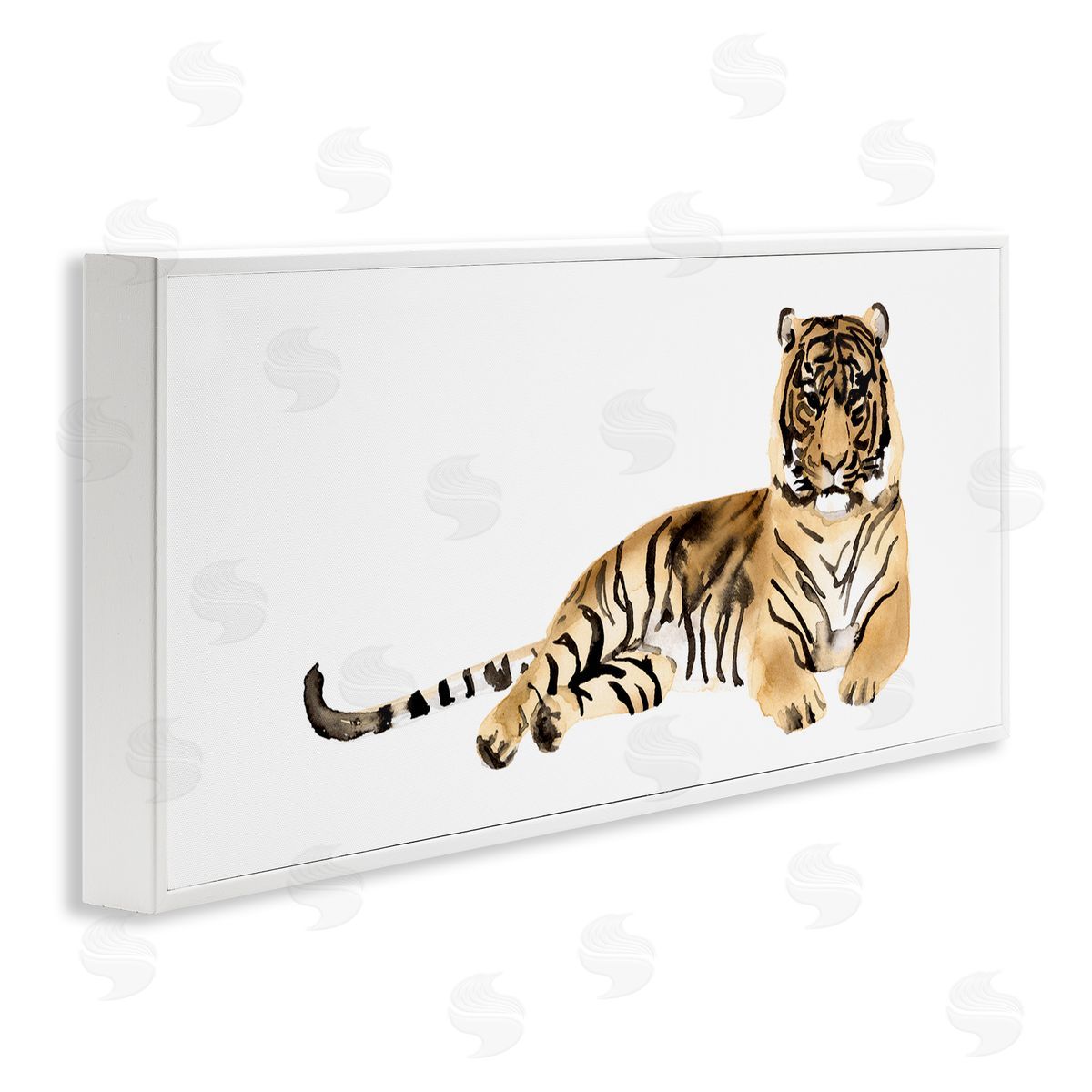 Tiger Resting Orange Ink Watercolor White Frame Print Wall Art, Home Decor by Victoria Borges