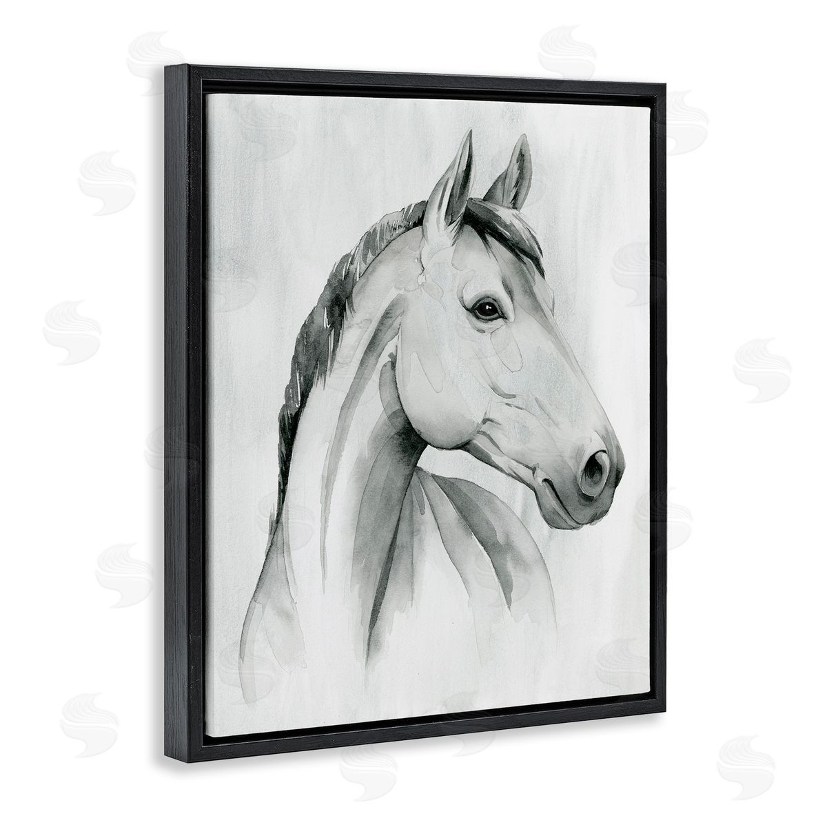 Horse Portrait Grey Drawing Black Floating Frame Canvas Wall Art, Home Decor by Grace Popp