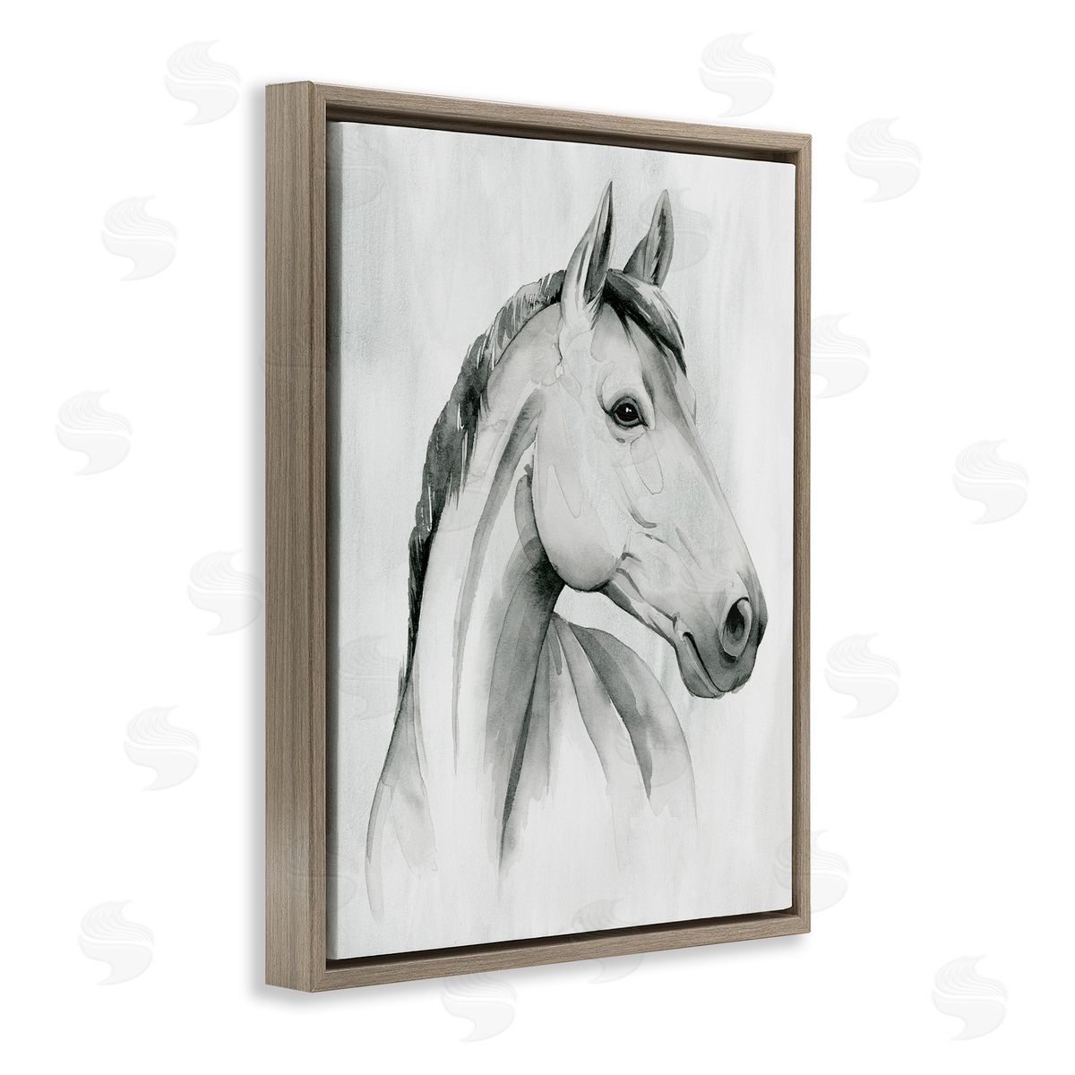 Horse Portrait Grey Drawing Brown Floating Frame Canvas Wall Art, Home Decor by Grace Popp
