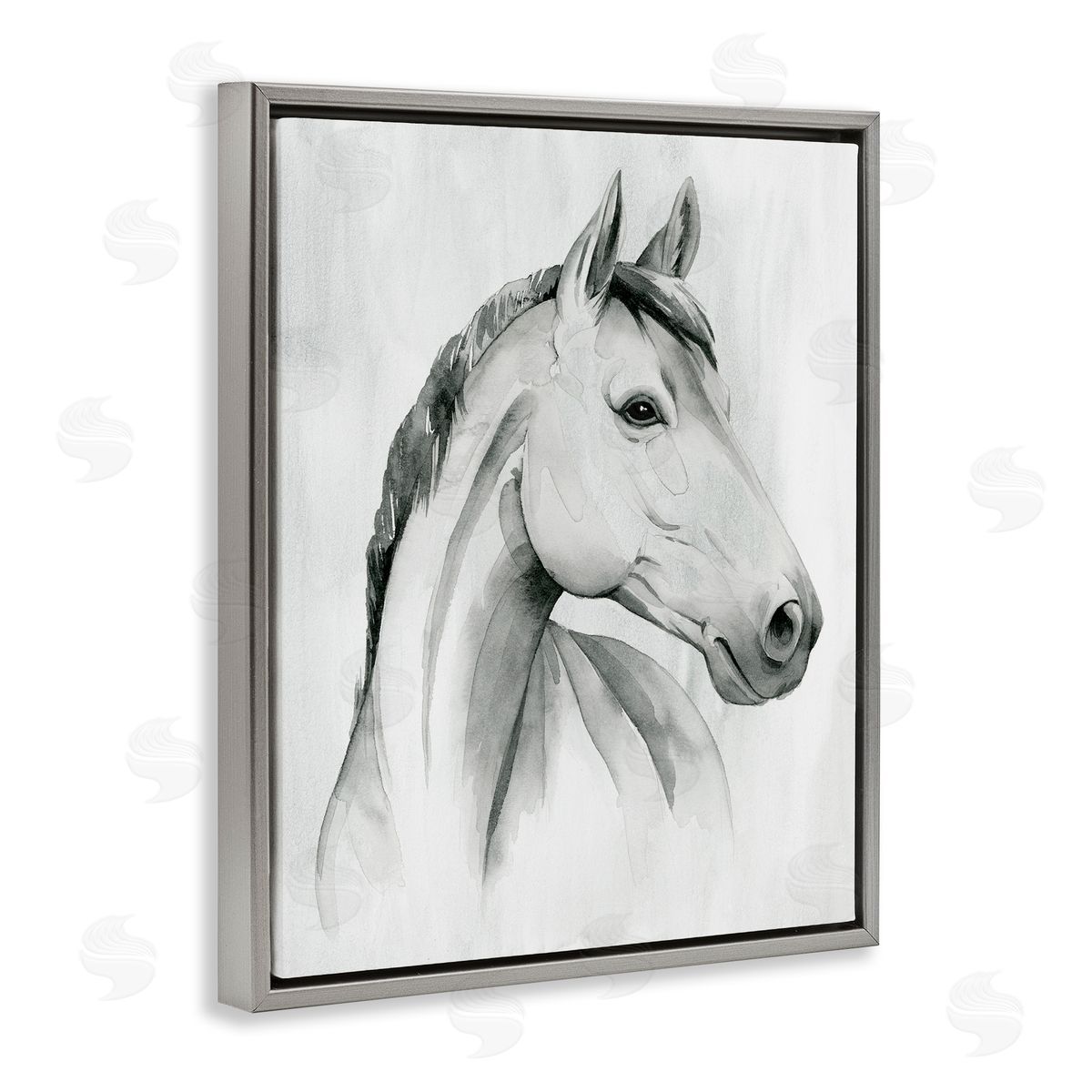 Horse Portrait Grey Drawing Grey Floating Frame Canvas Wall Art, Home Decor by Grace Popp