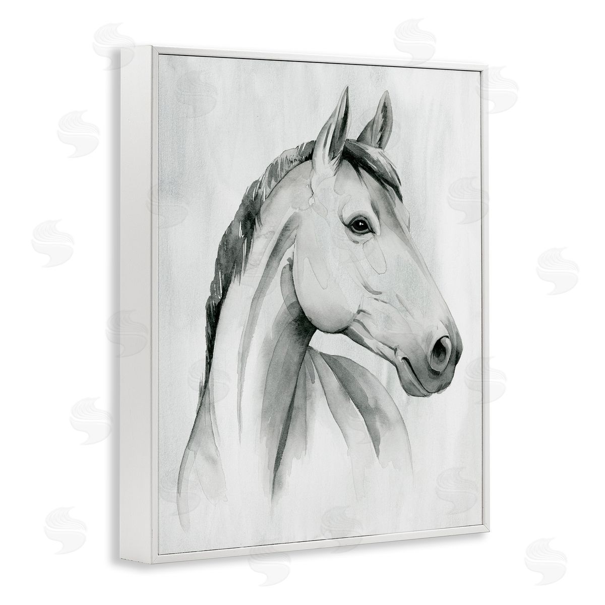 Horse Portrait Grey Drawing White Frame Print Wall Art, Home Decor by Grace Popp