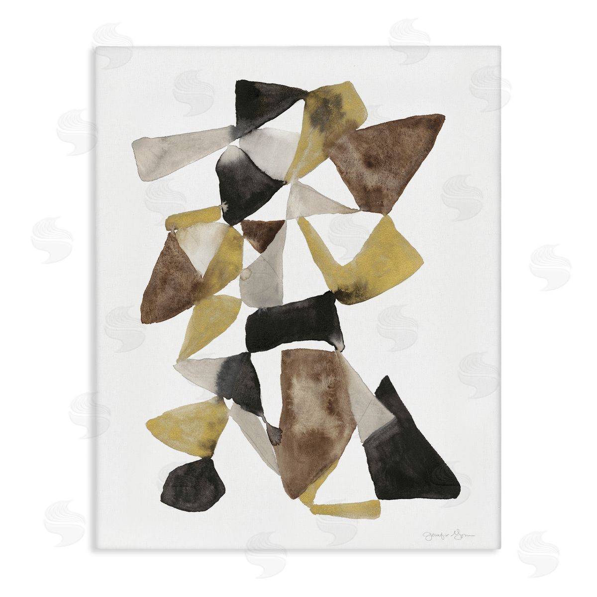 Abstract Black Gold Brown Shape Canvas Wall Art, Home Decor by Jennifer Goldberger