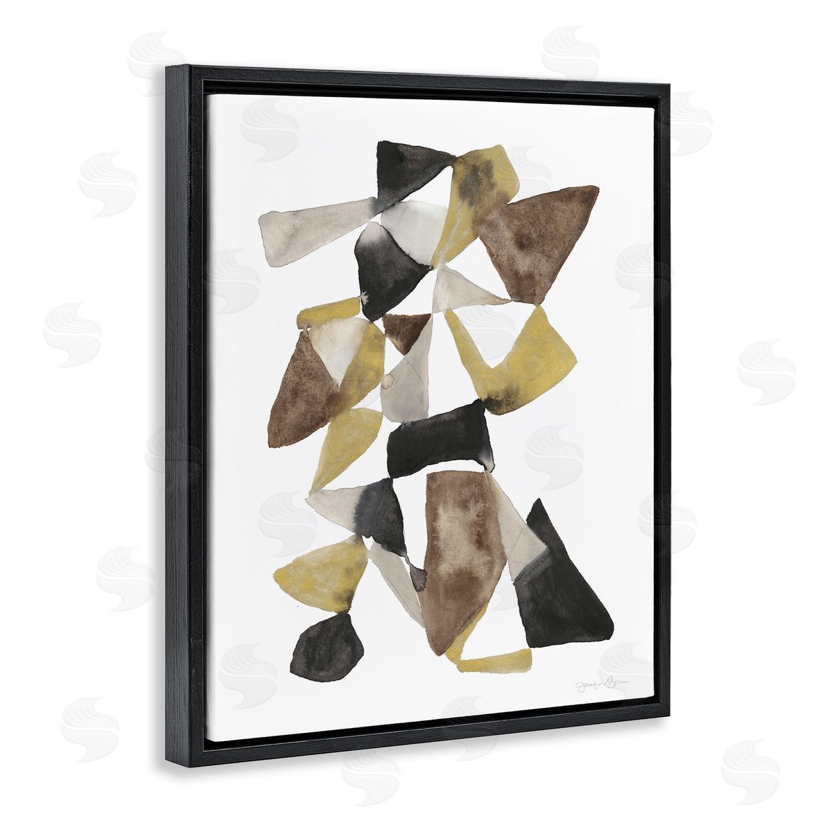 Abstract Black Gold Brown Shape Black Floating Frame Canvas Wall Art, Home Decor by Jennifer Goldberger