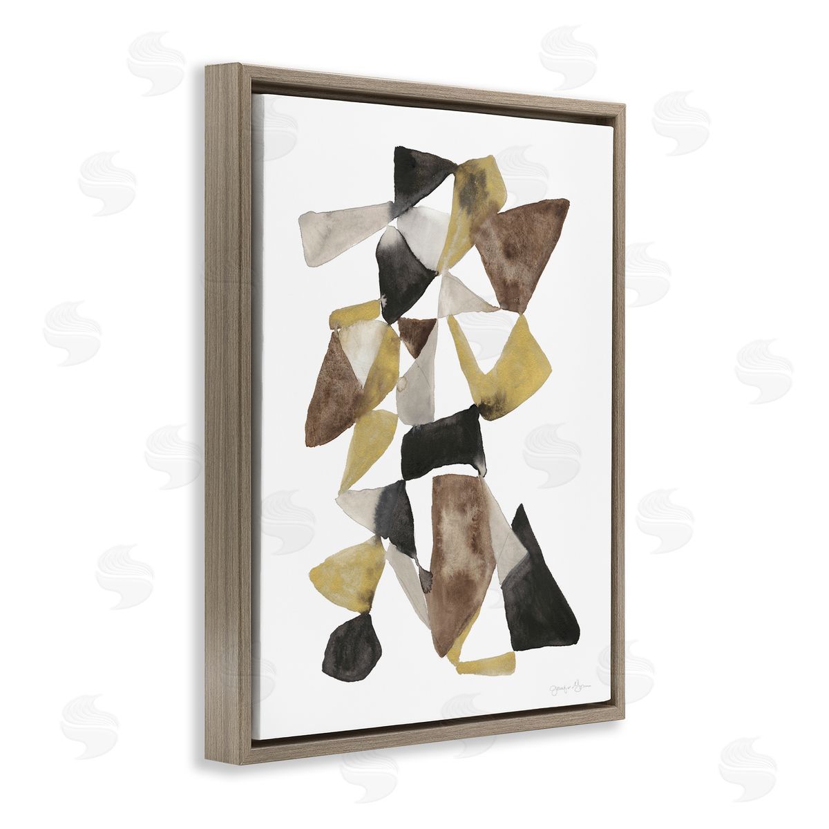 Abstract Black Gold Brown Shape Brown Floating Frame Canvas Wall Art, Home Decor by Jennifer Goldberger