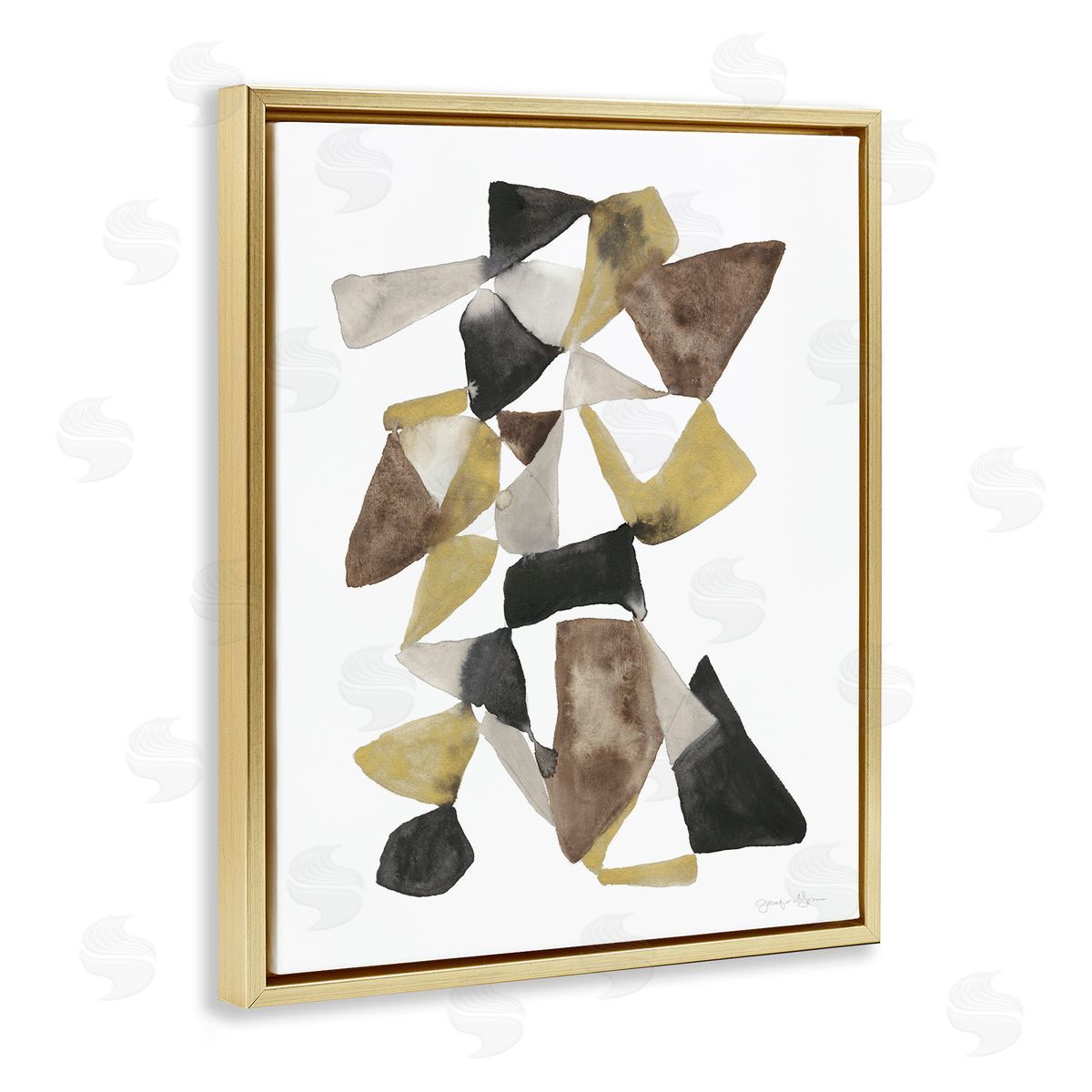 Abstract Black Gold Brown Shape Gold Floating Frame Canvas Wall Art, Home Decor by Jennifer Goldberger