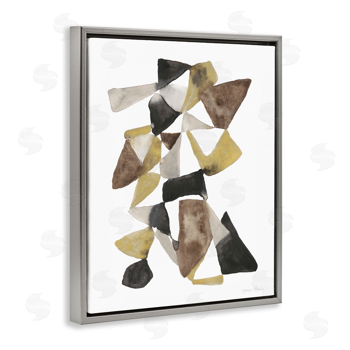 Abstract Black Gold Brown Shape Grey Floating Frame Canvas Wall Art, Home Decor by Jennifer Goldberger