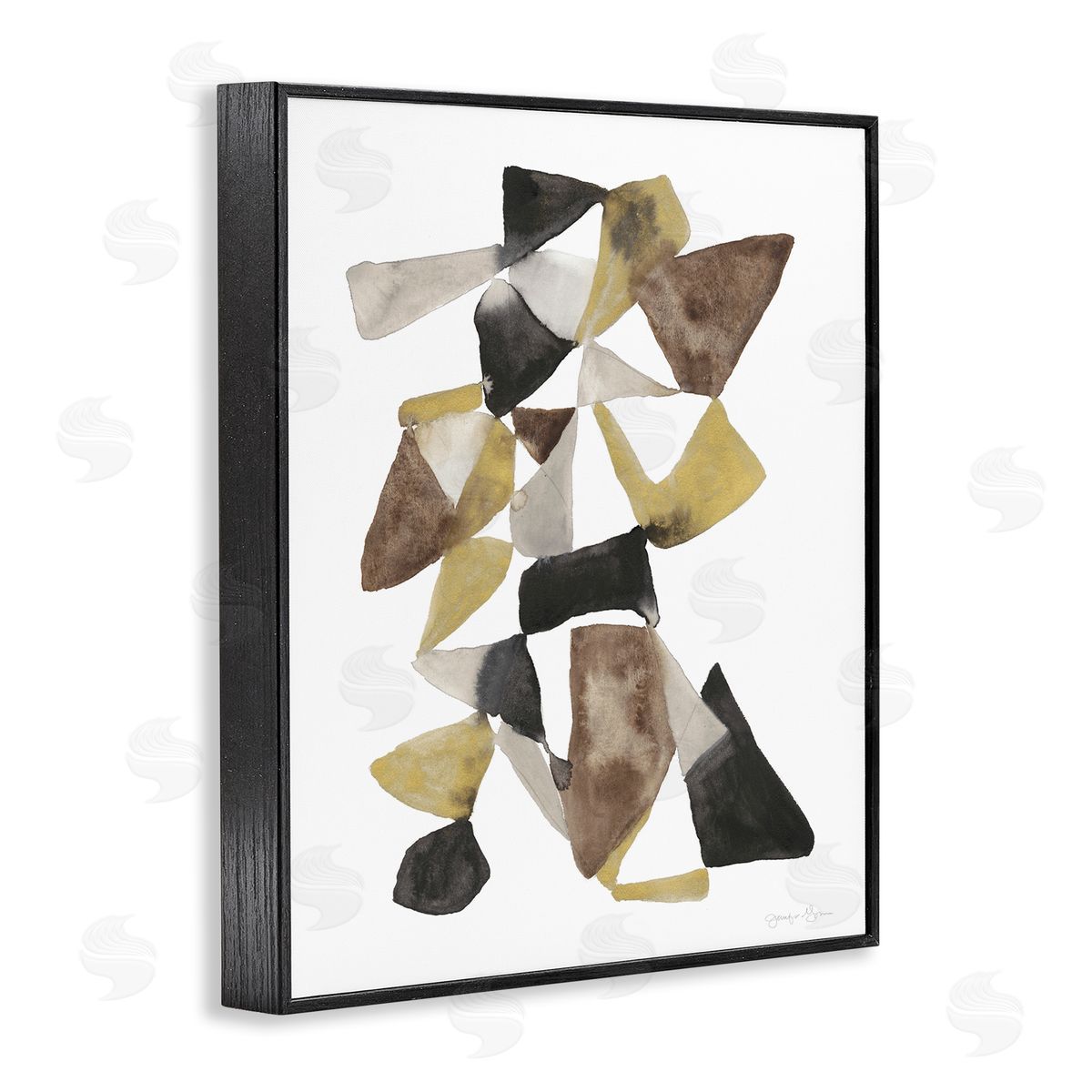 Abstract Black Gold Brown Shape Black Frame Print Wall Art, Home Decor by Jennifer Goldberger