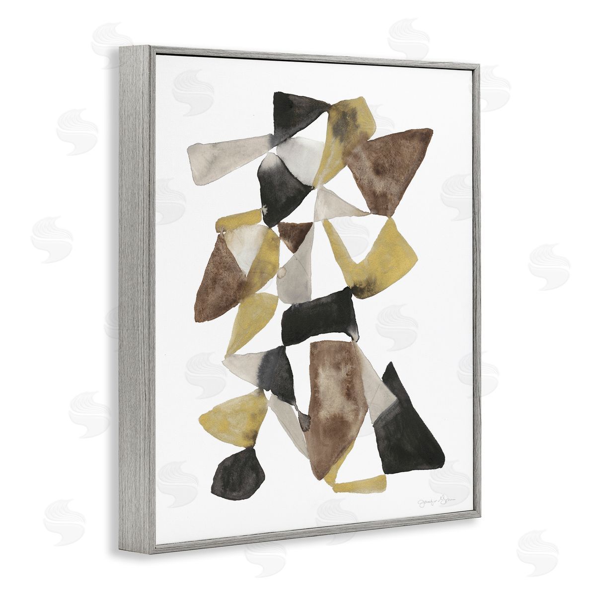 Abstract Black Gold Brown Shape Grey Frame Print Wall Art, Home Decor by Jennifer Goldberger