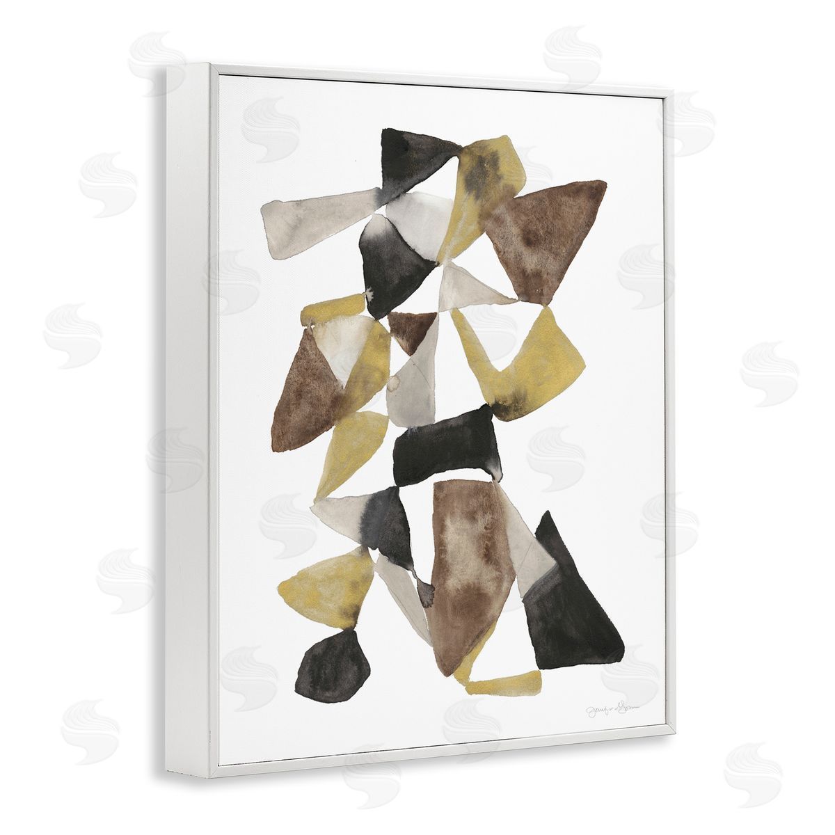 Abstract Black Gold Brown Shape White Frame Print Wall Art, Home Decor by Jennifer Goldberger