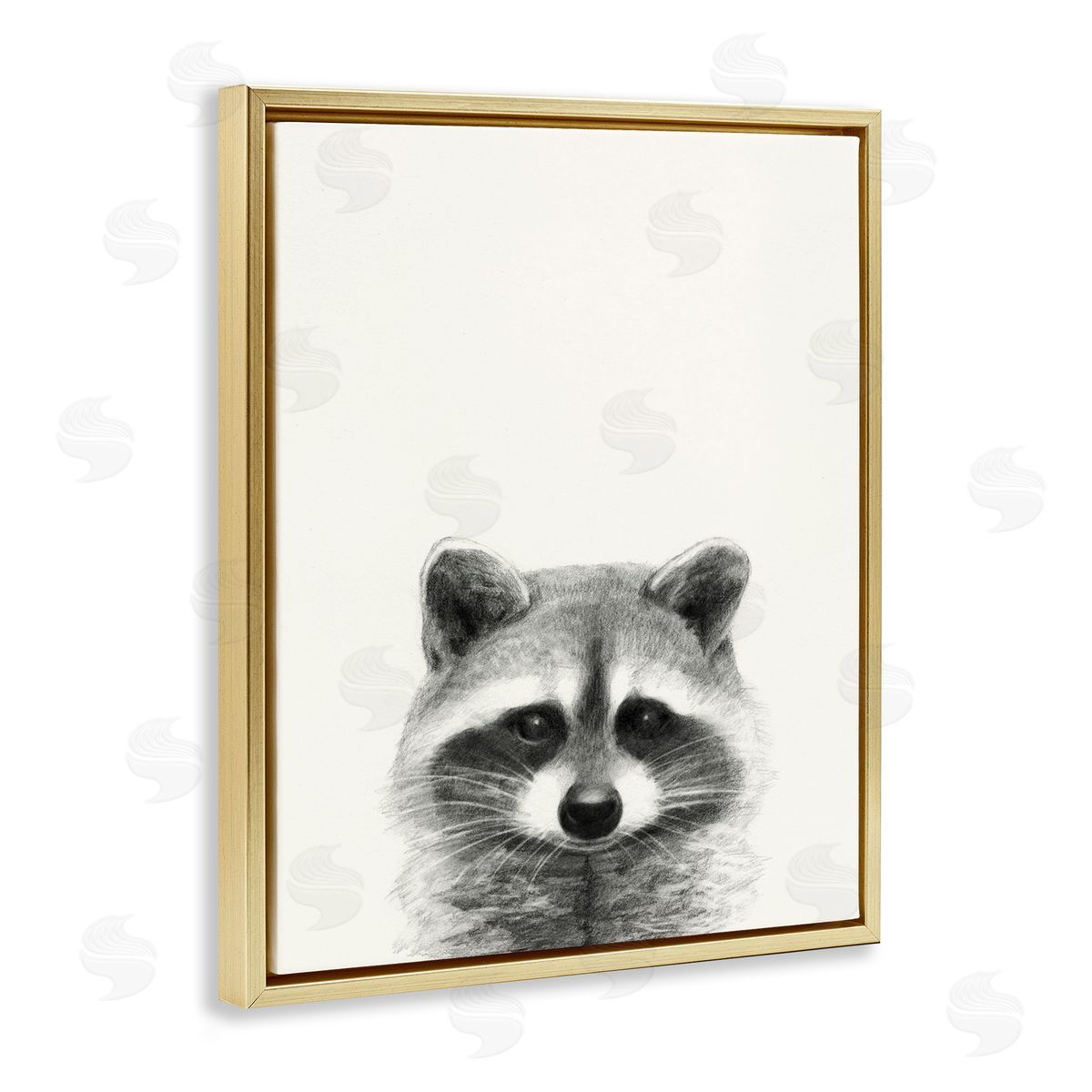 Raccoon Portrait Grey Gold Floating Frame Canvas Wall Art, Home Decor by Victoria Borges