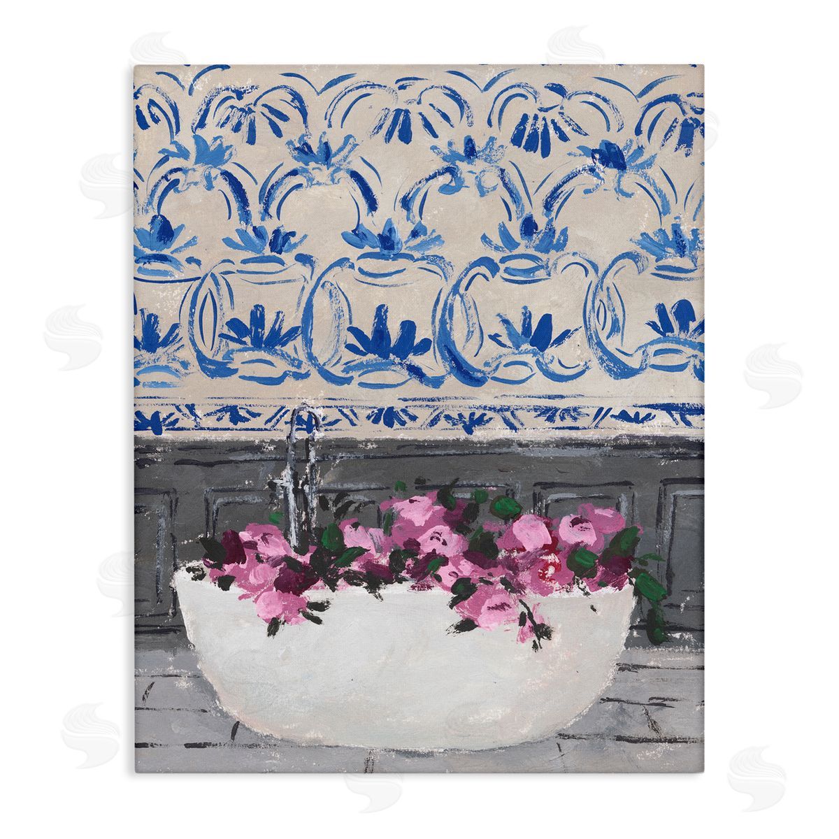 Flowers In Bath Tub Interior Canvas Wall Art, Home Decor by Melissa Wang