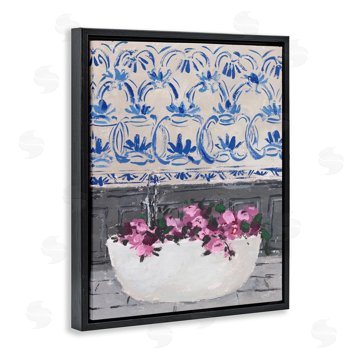 Flowers In Bath Tub Interior Black Floating Frame Canvas Wall Art, Home Decor by Melissa Wang