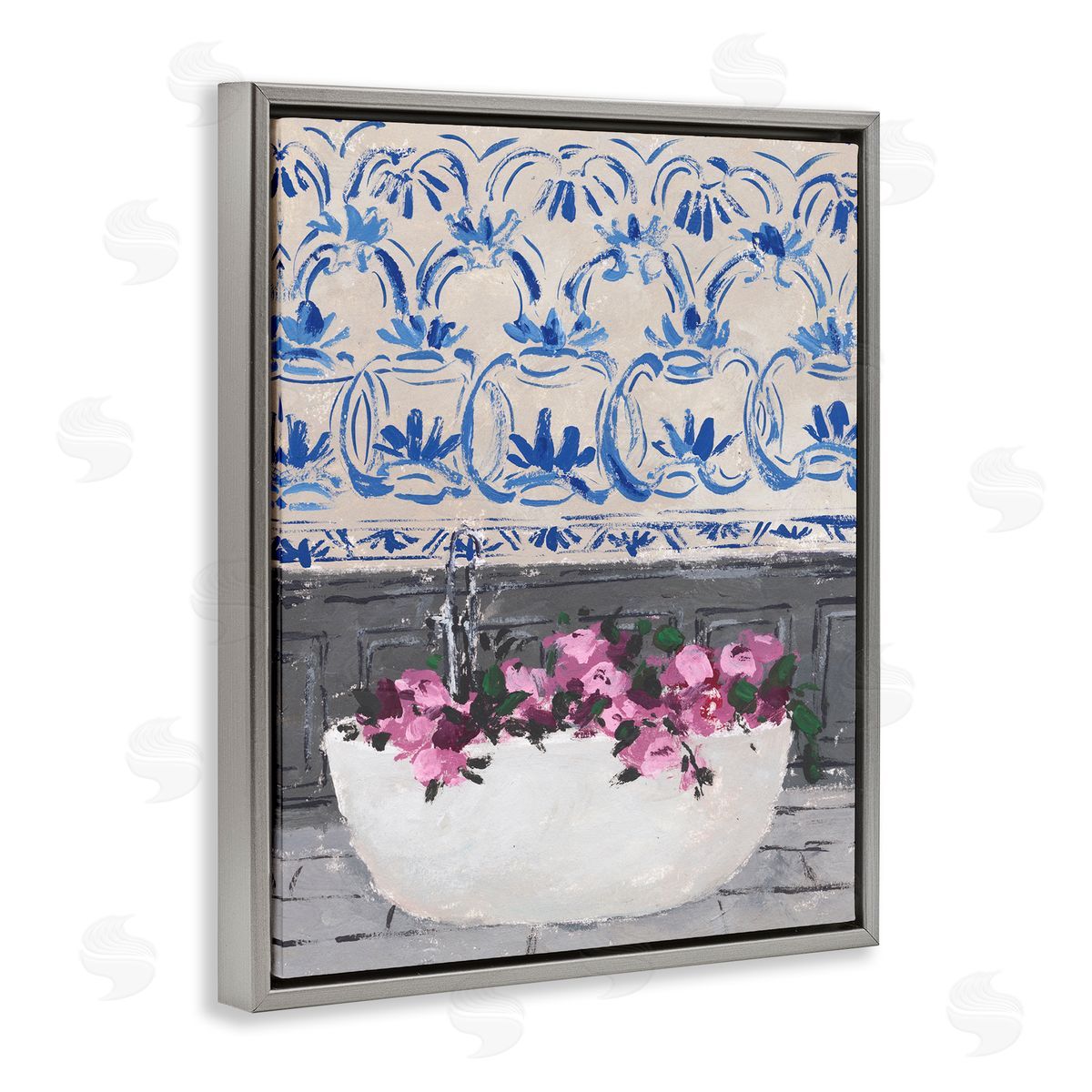 Flowers In Bath Tub Interior Grey Floating Frame Canvas Wall Art, Home Decor by Melissa Wang