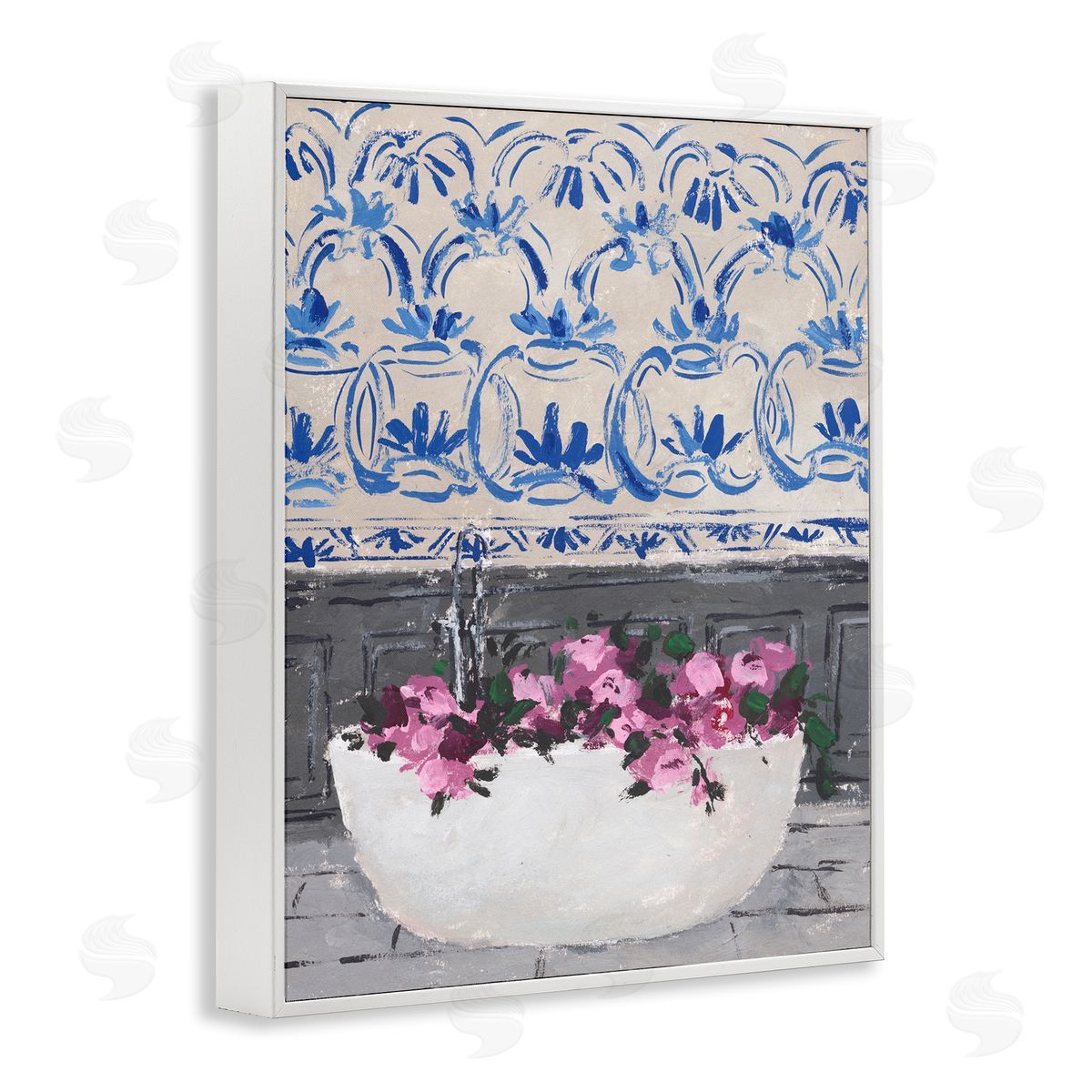 Flowers In Bath Tub Interior White Frame Print Wall Art, Home Decor by Melissa Wang