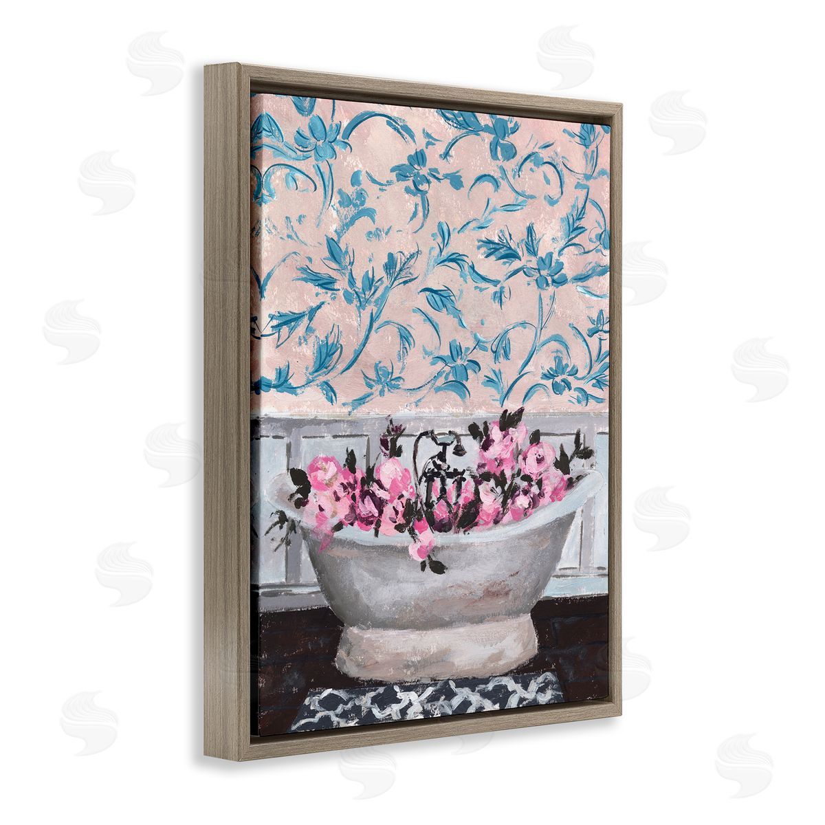 Flower In Bath Tub Brown Floating Frame Canvas Wall Art, Home Decor by Melissa Wang