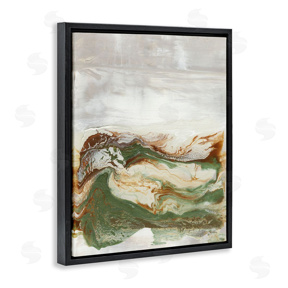 Abstract Paint Fluid Green Brown Black Floating Frame Canvas Wall Art, Home Decor by Lila Bramma