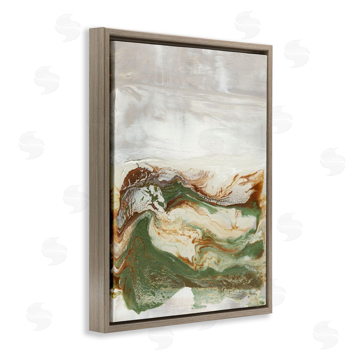 Abstract Paint Fluid Green Brown Brown Floating Frame Canvas Wall Art, Home Decor by Lila Bramma