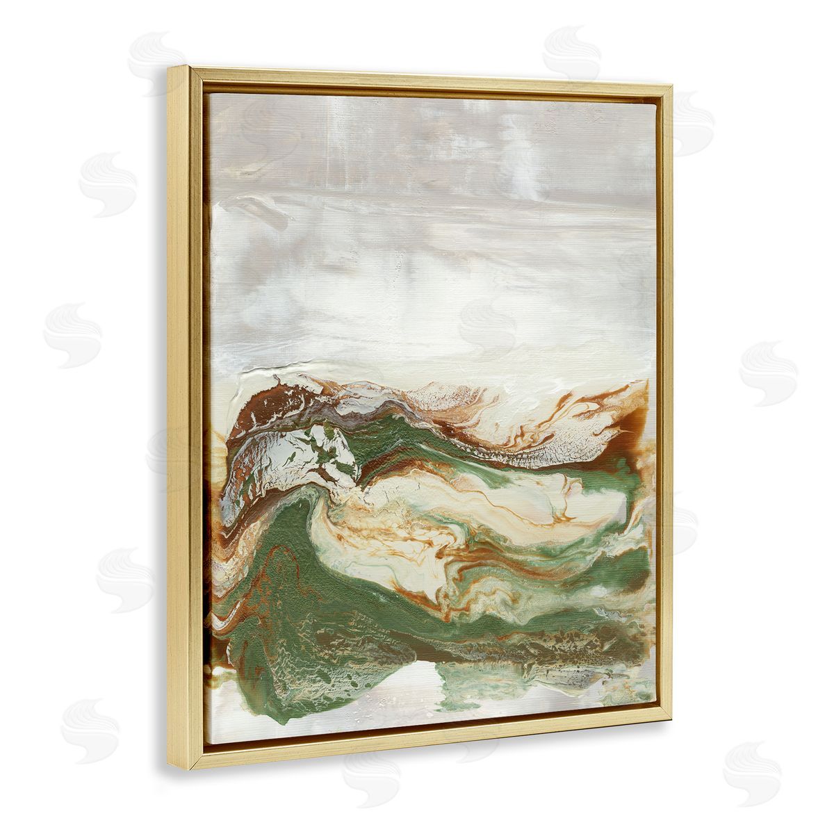 Abstract Paint Fluid Green Brown Gold Floating Frame Canvas Wall Art, Home Decor by Lila Bramma
