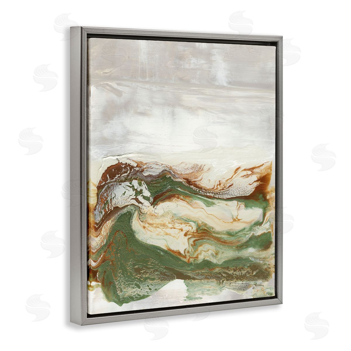 Abstract Paint Fluid Green Brown Grey Floating Frame Canvas Wall Art, Home Decor by Lila Bramma