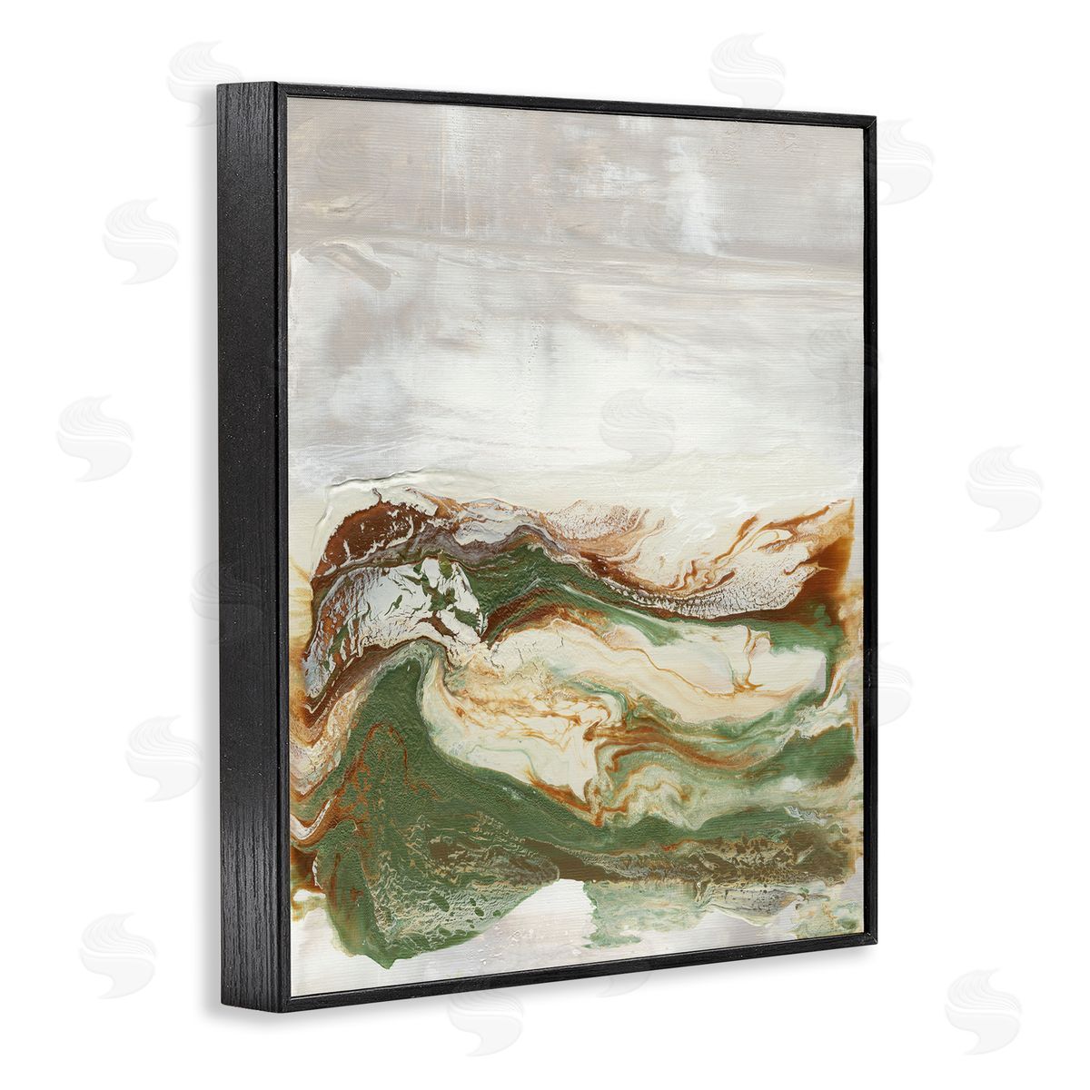 Abstract Paint Fluid Green Brown Black Frame Print Wall Art, Home Decor by Lila Bramma