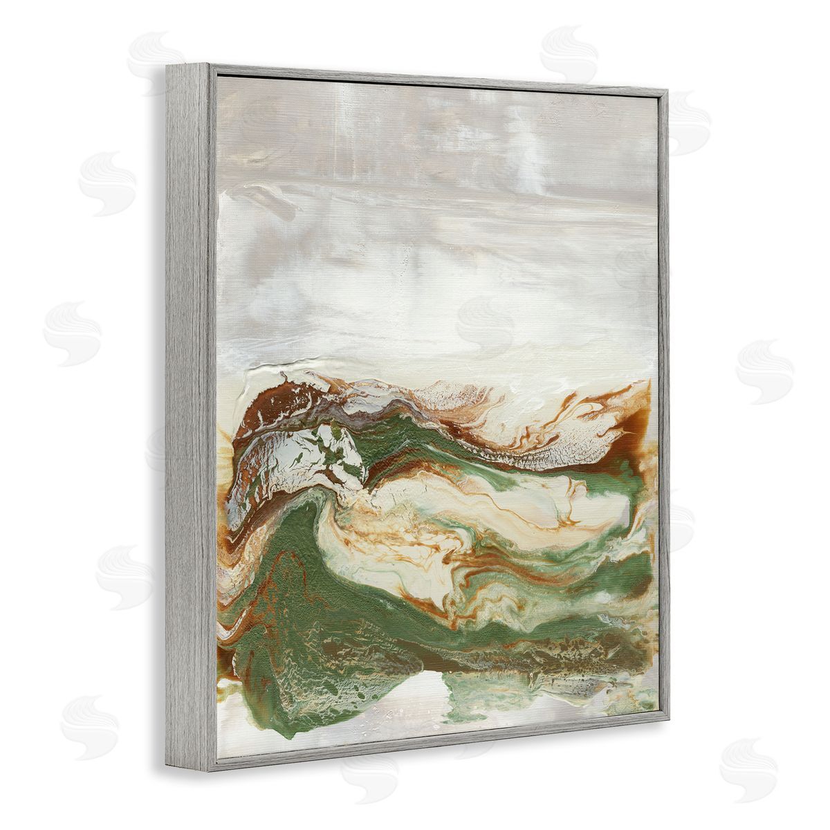 Abstract Paint Fluid Green Brown Grey Frame Print Wall Art, Home Decor by Lila Bramma