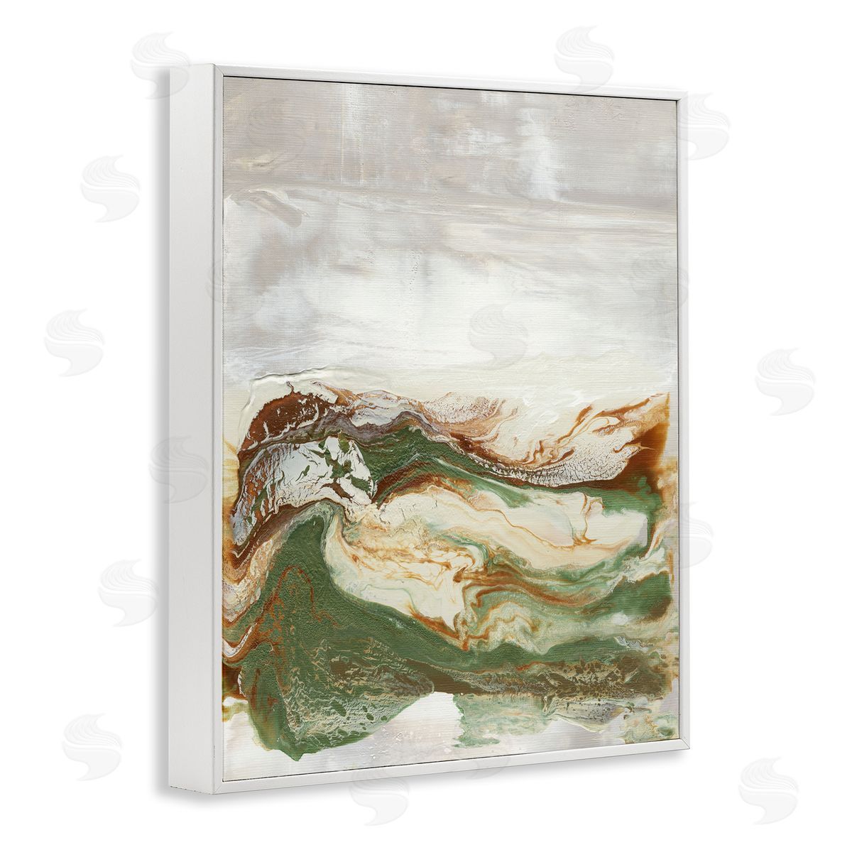 Abstract Paint Fluid Green Brown White Frame Print Wall Art, Home Decor by Lila Bramma