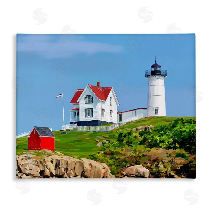 Emily Kalina | Lighthouse On Hill Green Blue