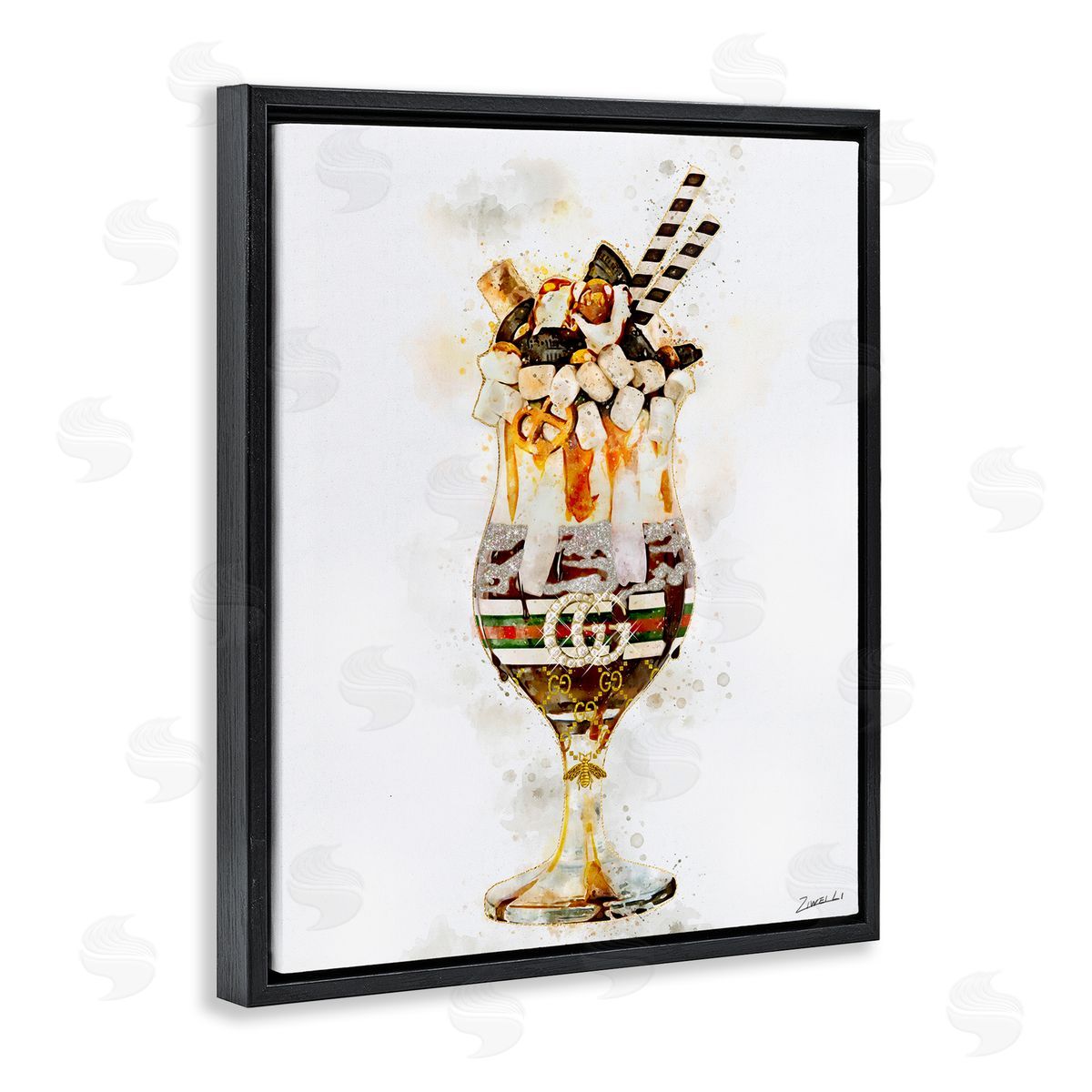 Fashion Brand Dessert Glass Black Floating Frame Canvas Wall Art, Home Decor by Ziwei Li