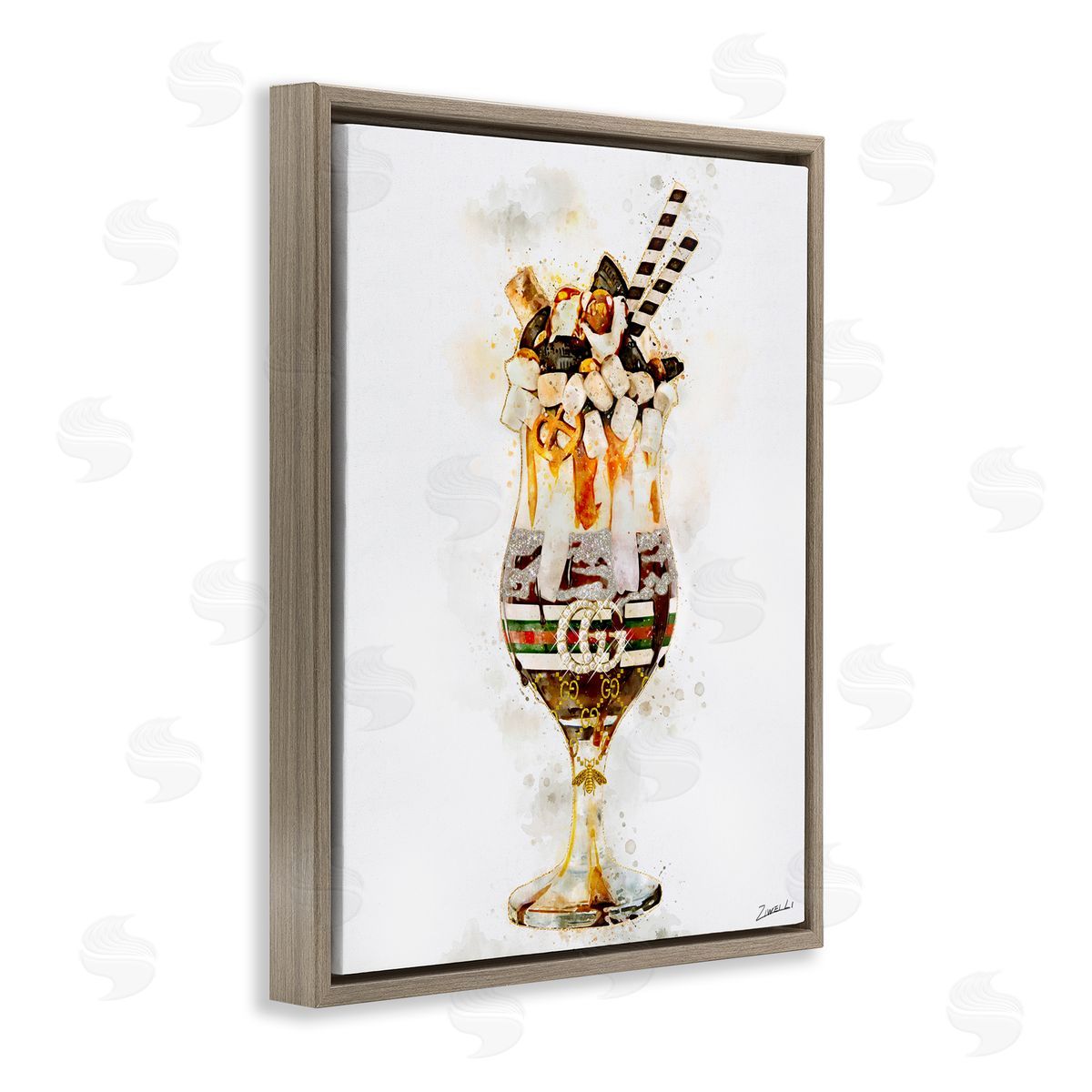 Fashion Brand Dessert Glass Brown Floating Frame Canvas Wall Art, Home Decor by Ziwei Li