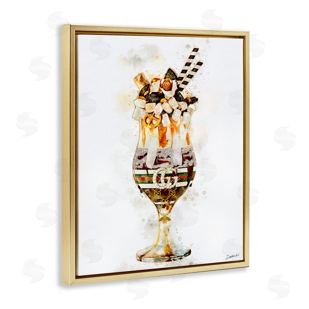 Fashion Brand Dessert Glass Gold Floating Frame Canvas Wall Art, Home Decor by Ziwei Li