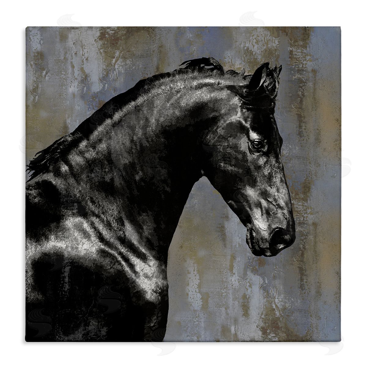 Black Stallion Horse Portrait Canvas Wall Art, Home Decor by Melonie Miller