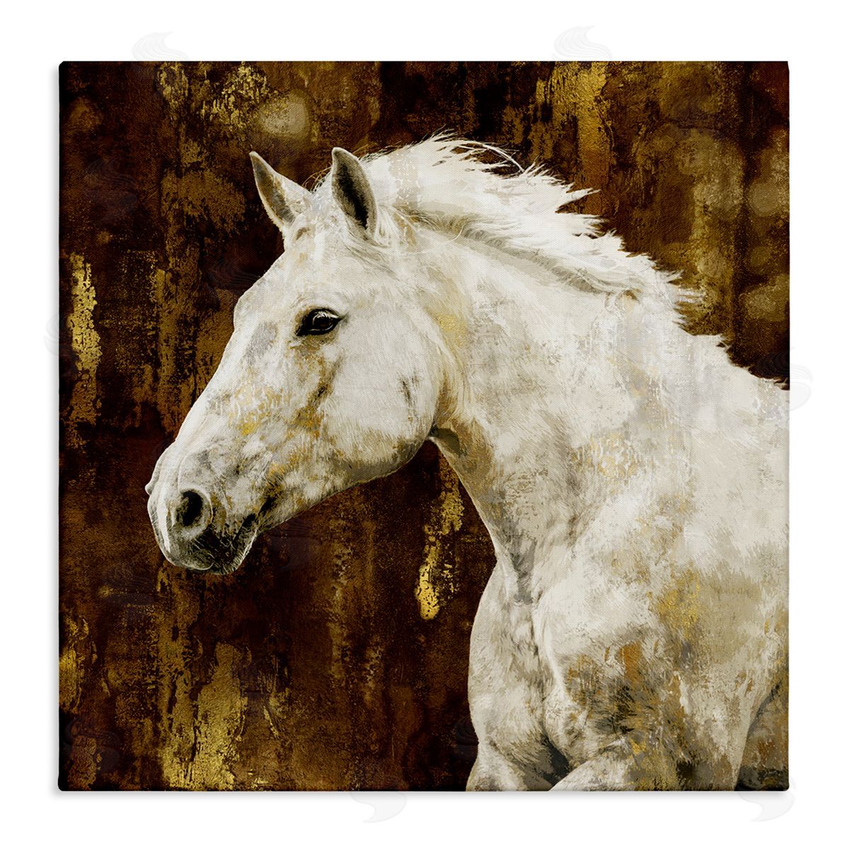 White Stallion Horse Portrait Canvas Wall Art, Home Decor by Melonie Miller