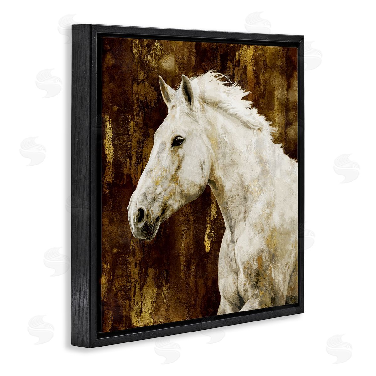 White Stallion Horse Portrait Black Floating Frame Canvas Wall Art, Home Decor by Melonie Miller