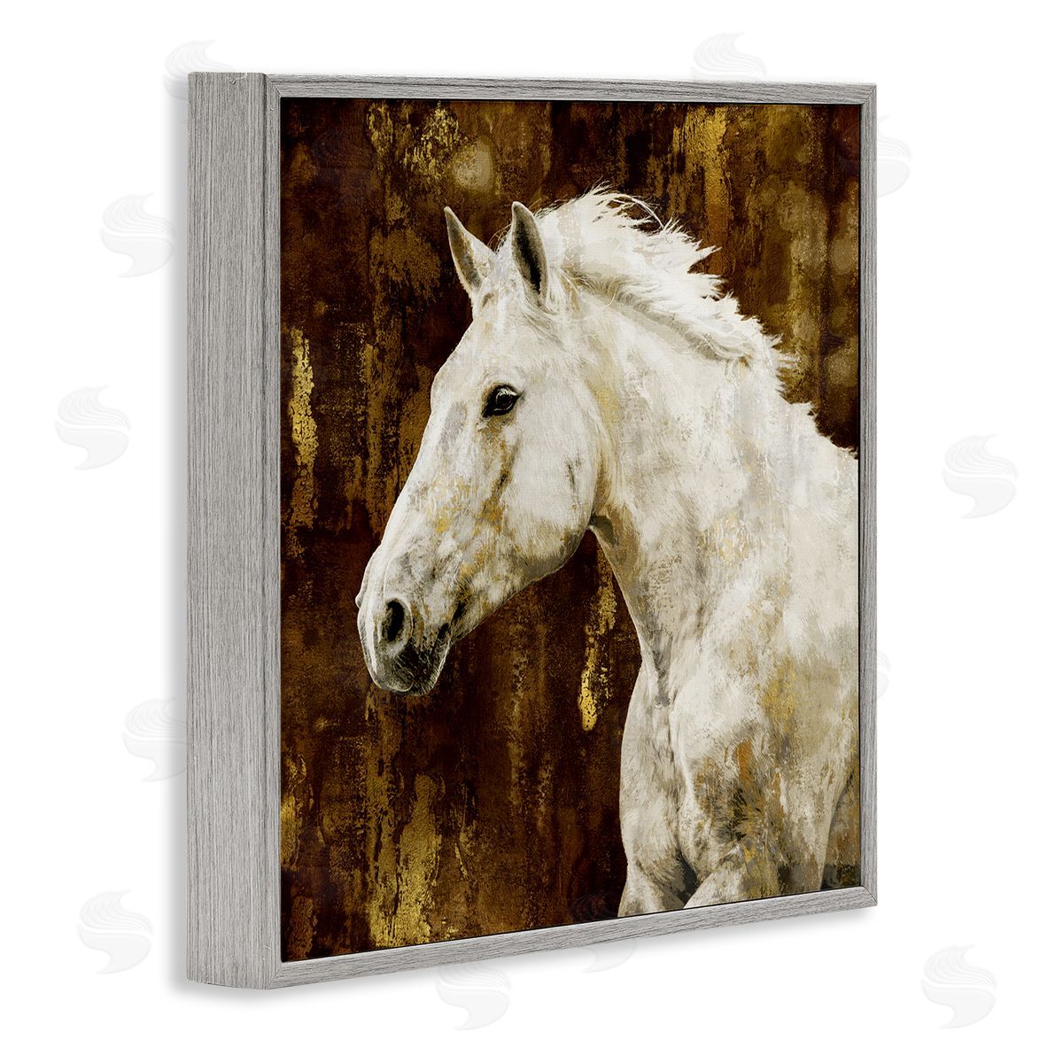 White Stallion Horse Portrait Grey Frame Print Wall Art, Home Decor by Melonie Miller