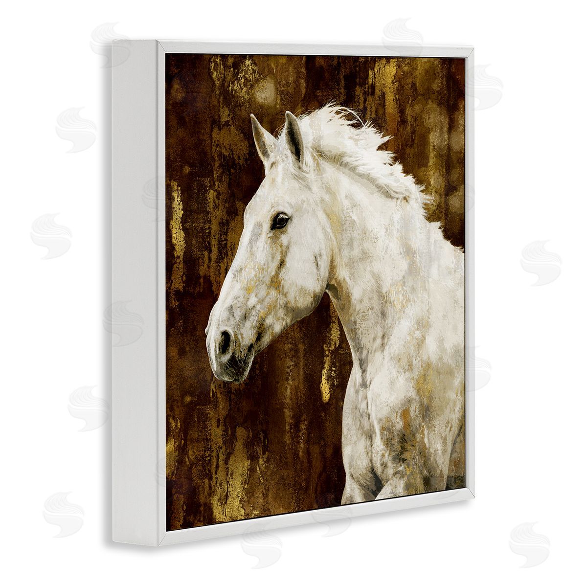 White Stallion Horse Portrait White Frame Print Wall Art, Home Decor by Melonie Miller