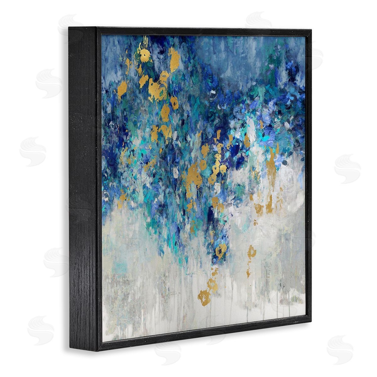 Abstract Blue Gold Paint Design Black Frame Print Wall Art, Home Decor by Nikki Robbins