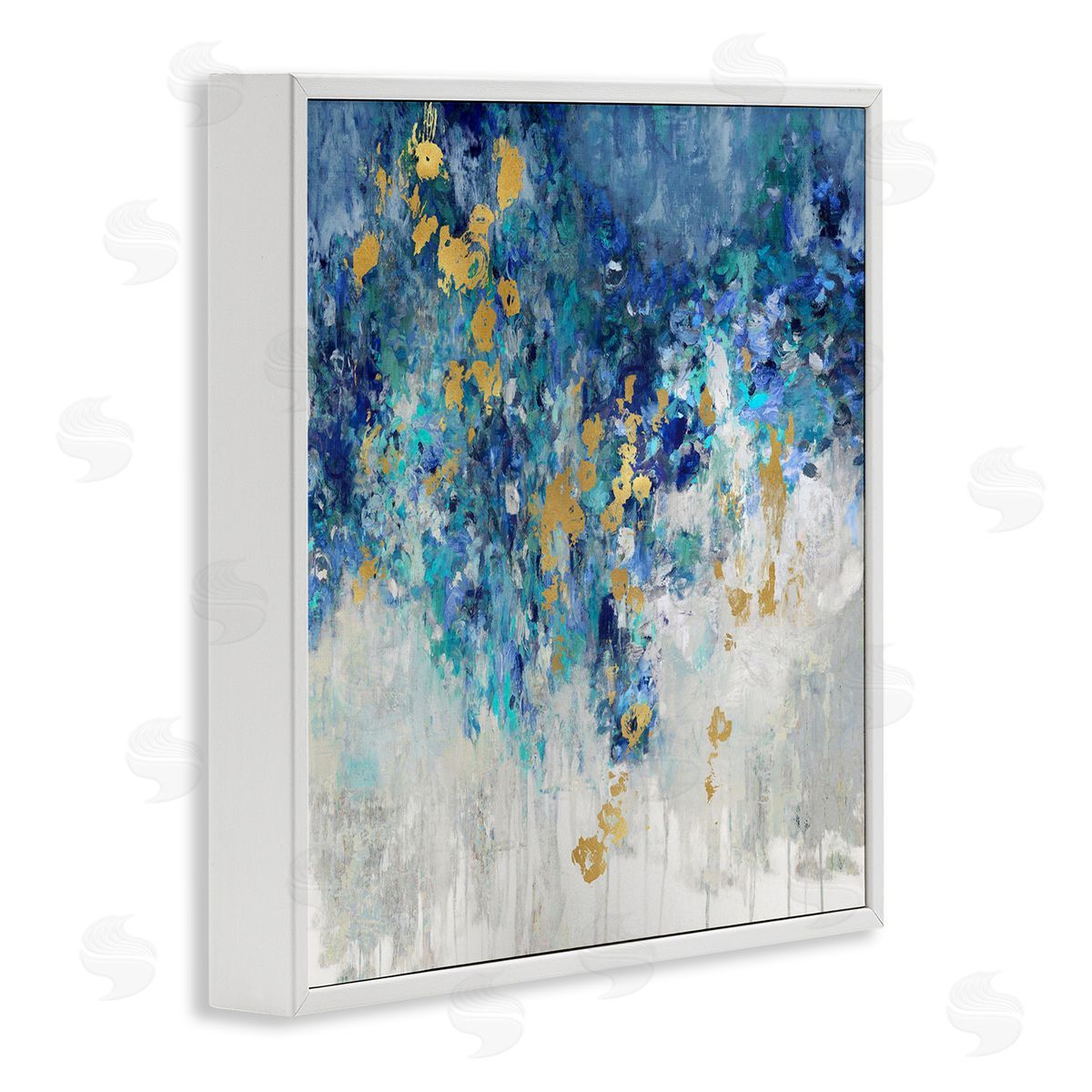 Abstract Blue Gold Paint Design White Frame Print Wall Art, Home Decor by Nikki Robbins