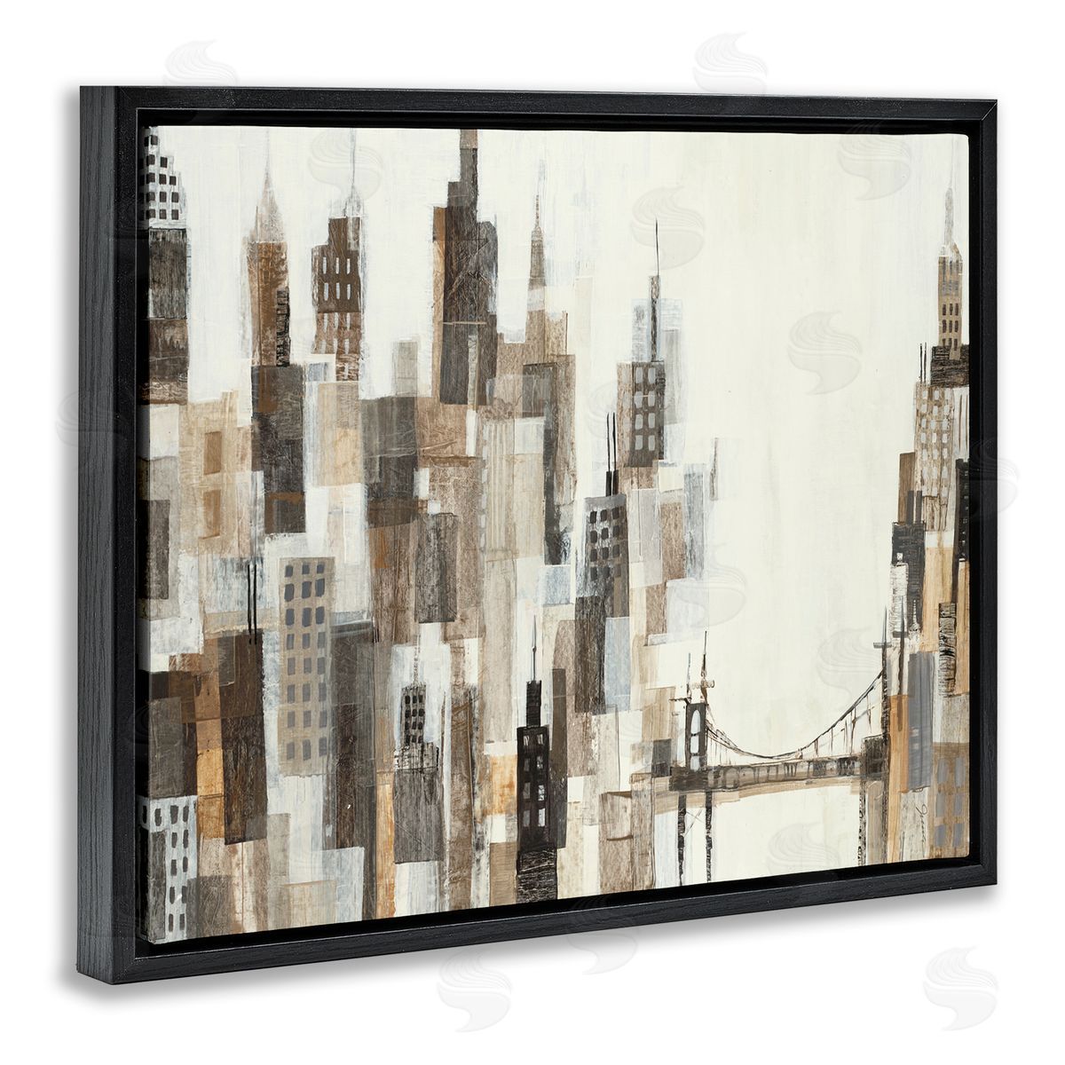 Cityscape Abstract Squares Black Floating Frame Canvas Wall Art, Home Decor by Liz Jardine