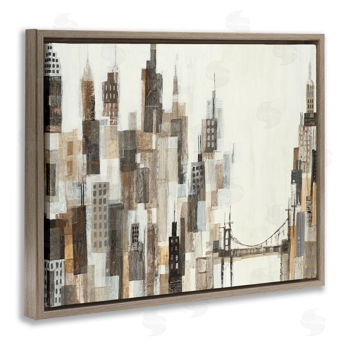 Cityscape Abstract Squares Brown Floating Frame Canvas Wall Art, Home Decor by Liz Jardine