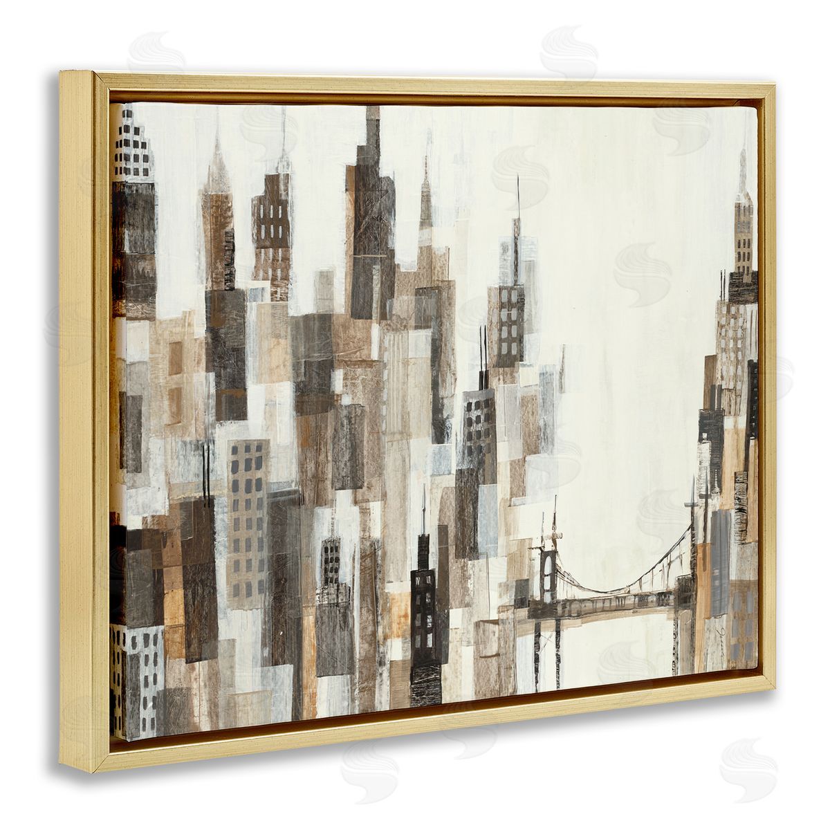 Cityscape Abstract Squares Gold Floating Frame Canvas Wall Art, Home Decor by Liz Jardine