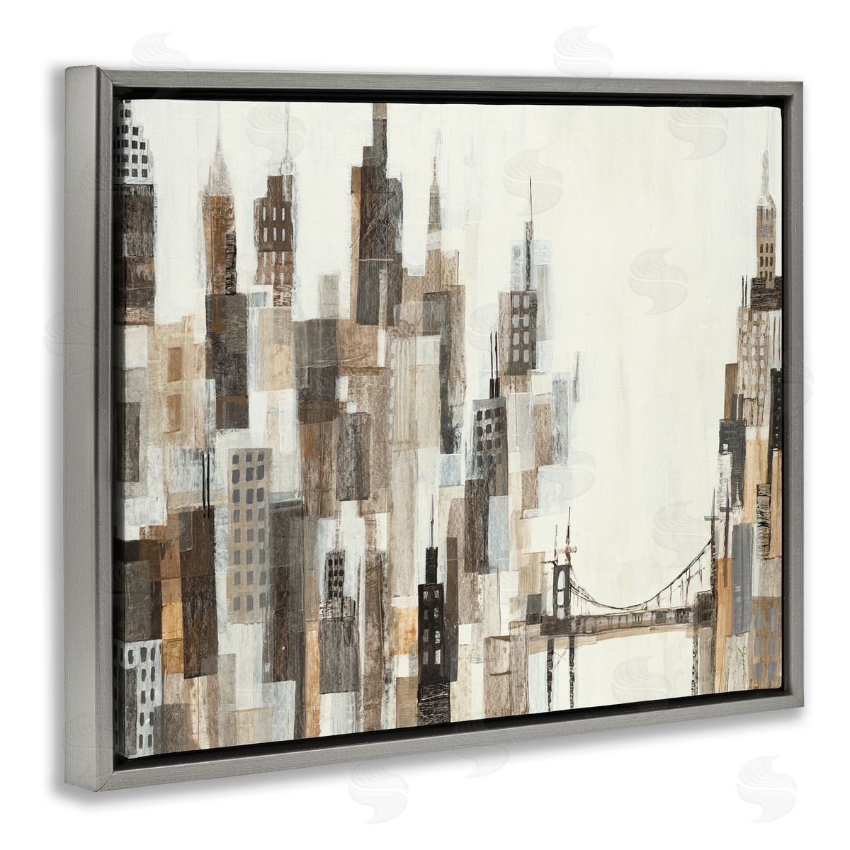 Cityscape Abstract Squares Grey Floating Frame Canvas Wall Art, Home Decor by Liz Jardine