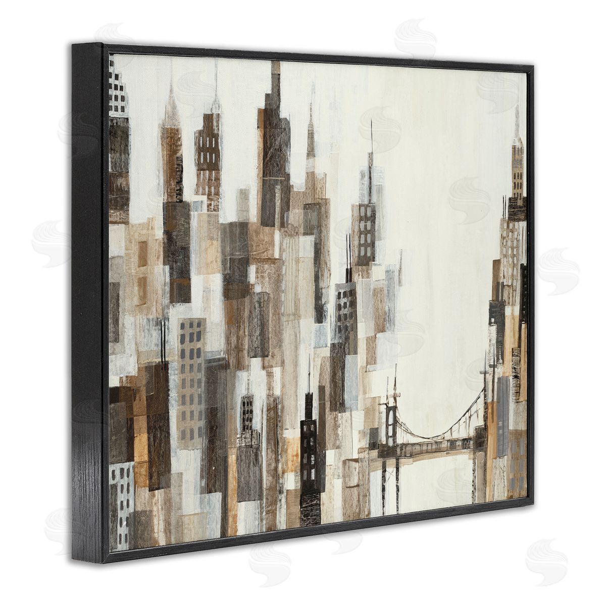 Cityscape Abstract Squares Black Frame Print Wall Art, Home Decor by Liz Jardine