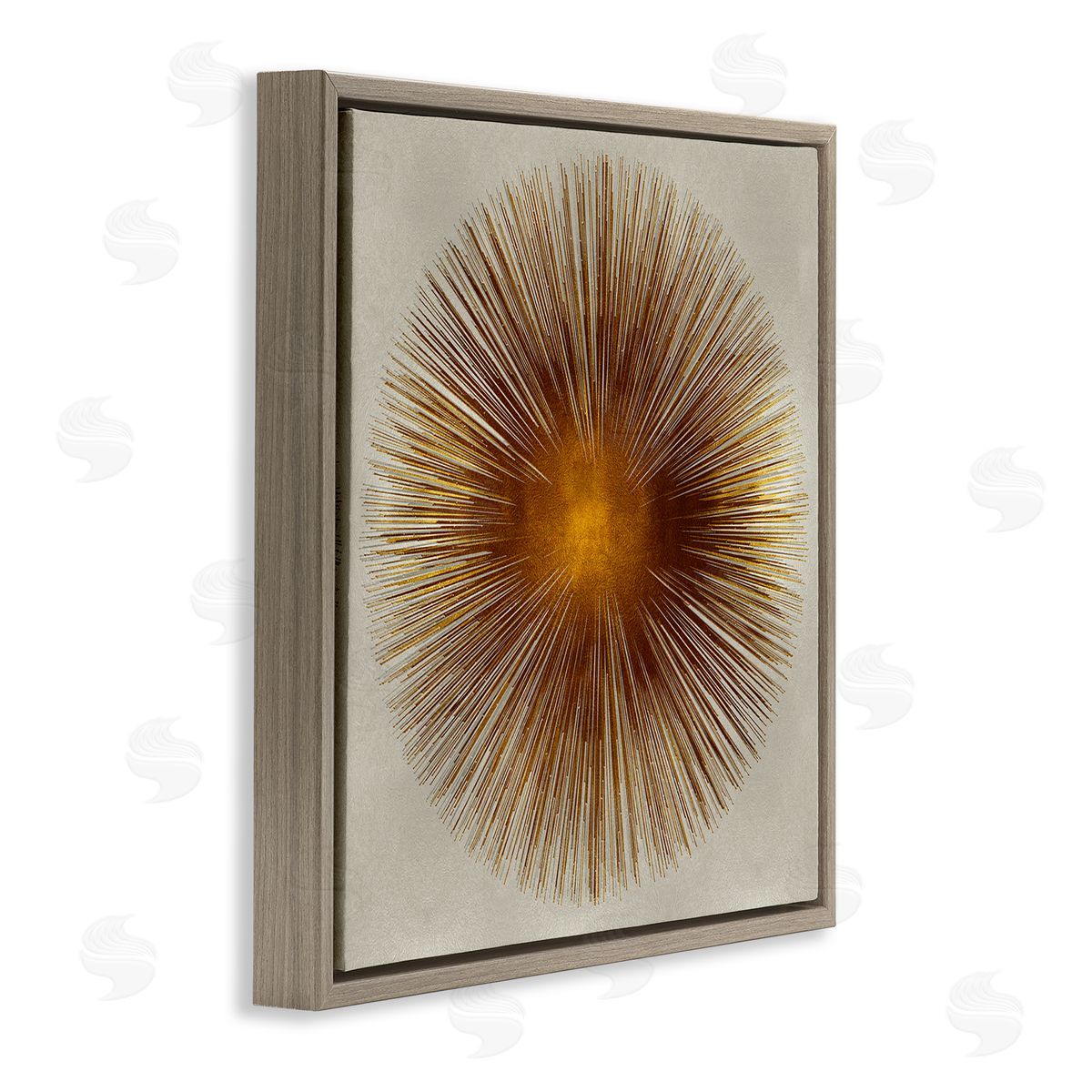 Radiant Gold Orb Abstract Shape Brown Floating Frame Canvas Wall Art, Home Decor by Abby Young