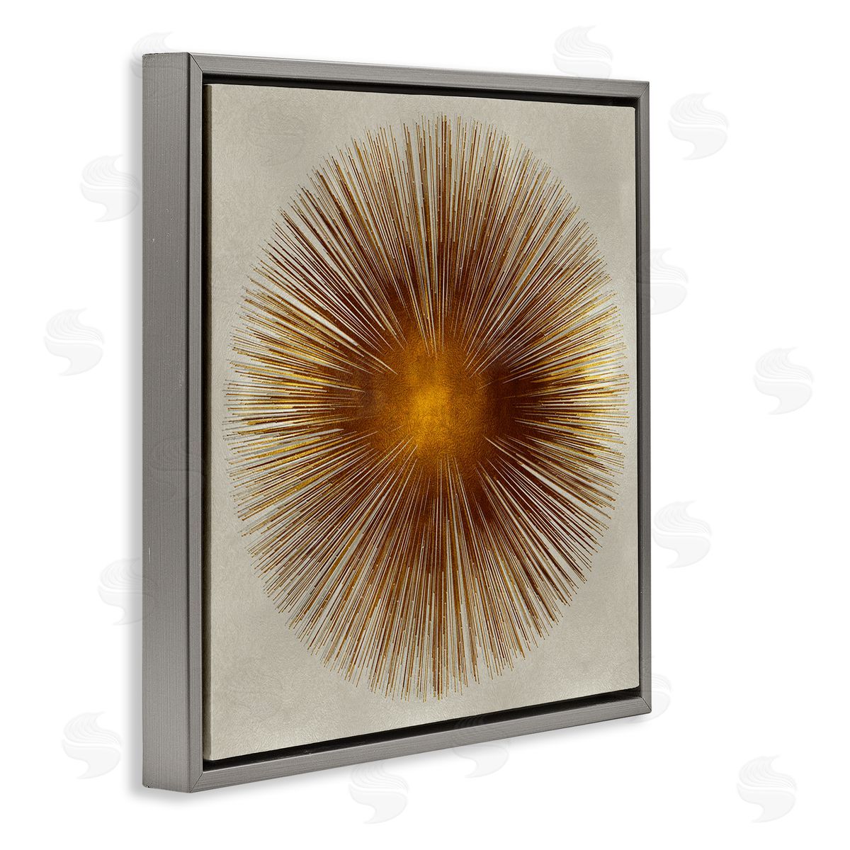 Radiant Gold Orb Abstract Shape Grey Floating Frame Canvas Wall Art, Home Decor by Abby Young