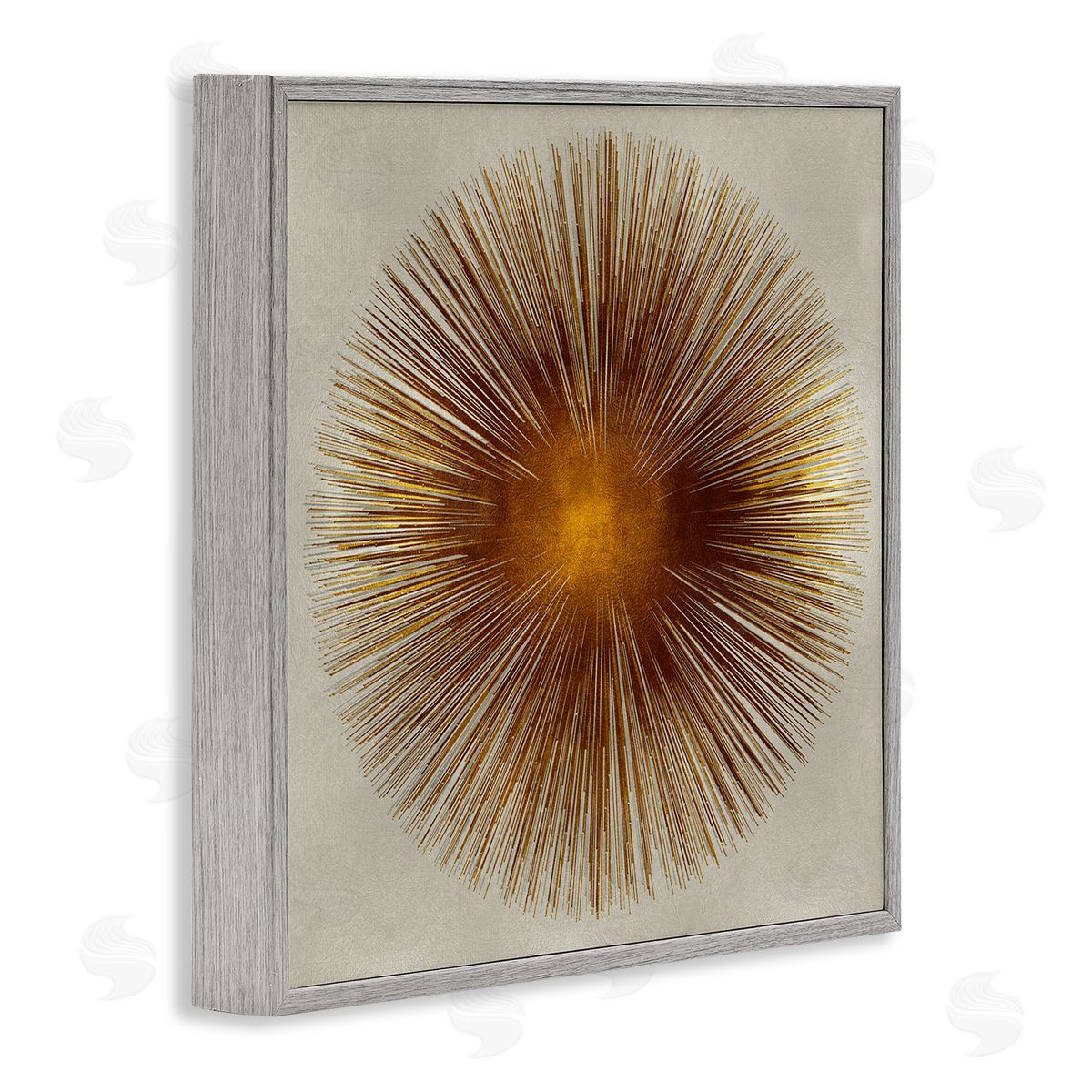 Radiant Gold Orb Abstract Shape Grey Frame Print Wall Art, Home Decor by Abby Young