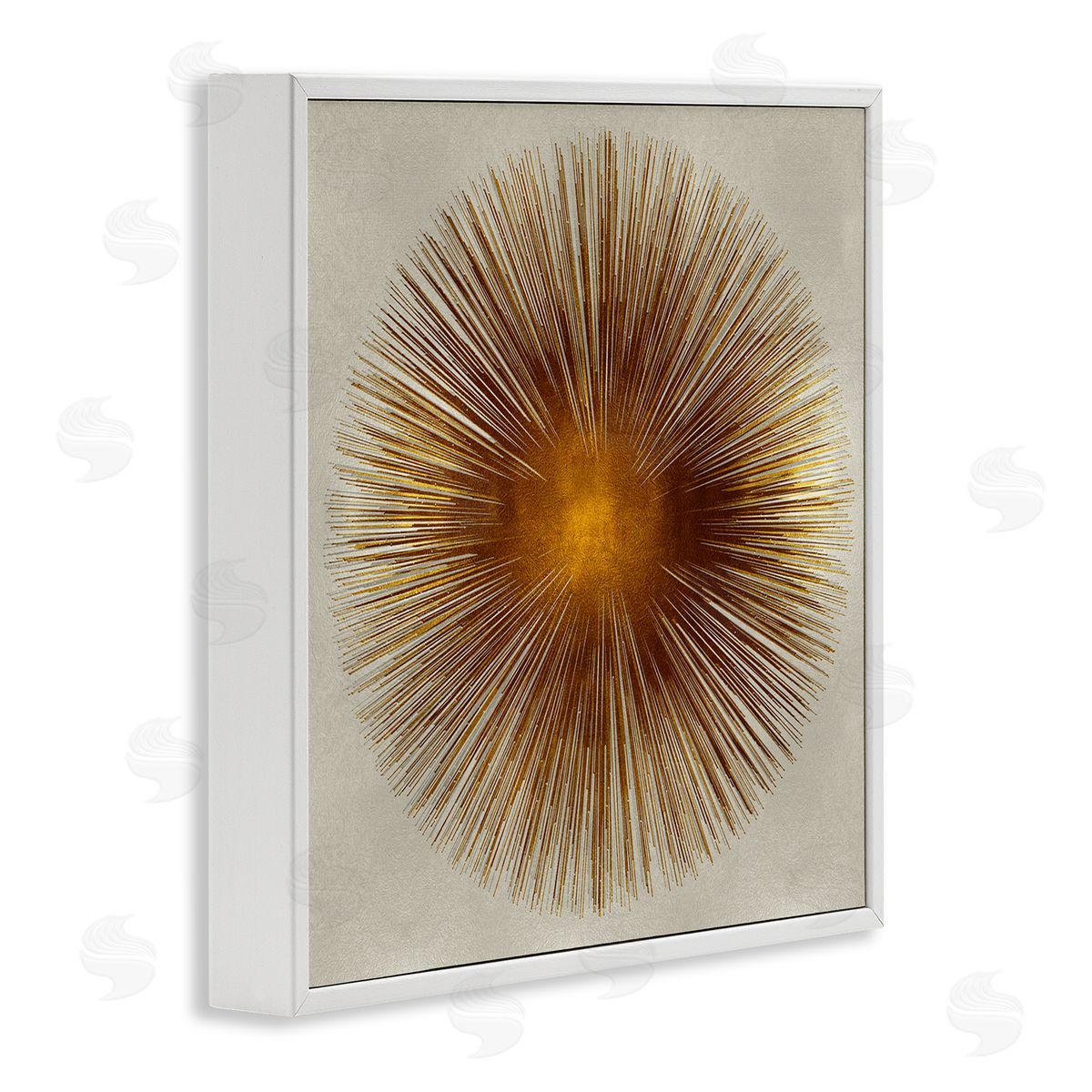 Radiant Gold Orb Abstract Shape White Frame Print Wall Art, Home Decor by Abby Young