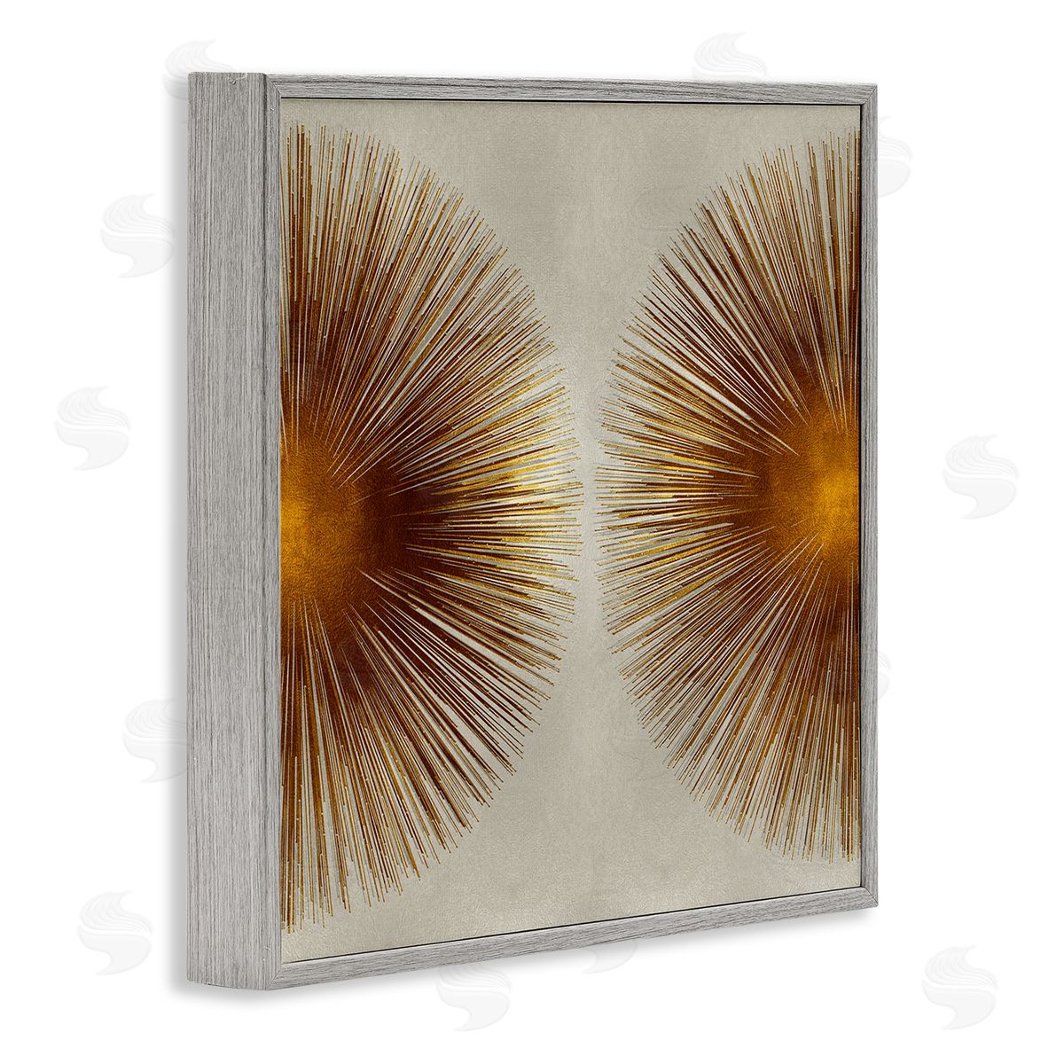 Radiant Gold Orbs Abstract Shape Grey Frame Print Wall Art, Home Decor by Abby Young