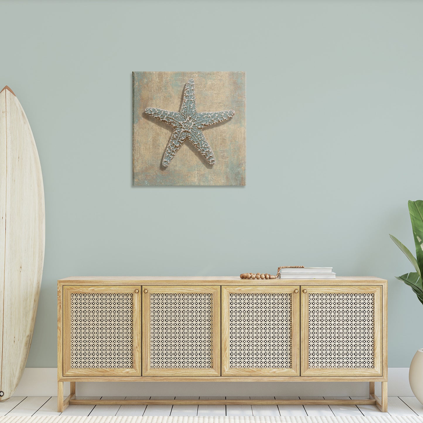 Starfish Beach Objects Design Canvas Wall Art in Room, Home Decor by Caroline Kelly