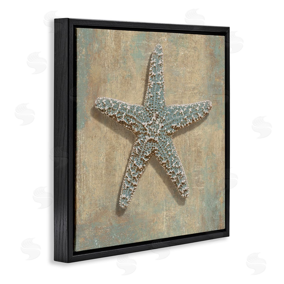Starfish Beach Objects Design Black Floating Frame Canvas Wall Art, Home Decor by Caroline Kelly