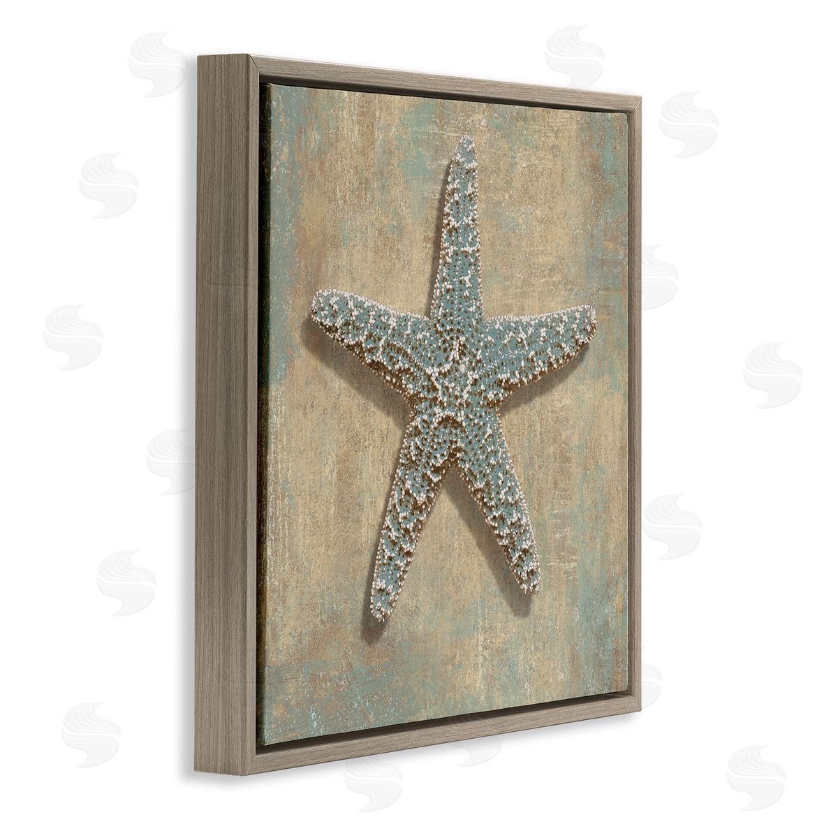Starfish Beach Objects Design Brown Floating Frame Canvas Wall Art, Home Decor by Caroline Kelly